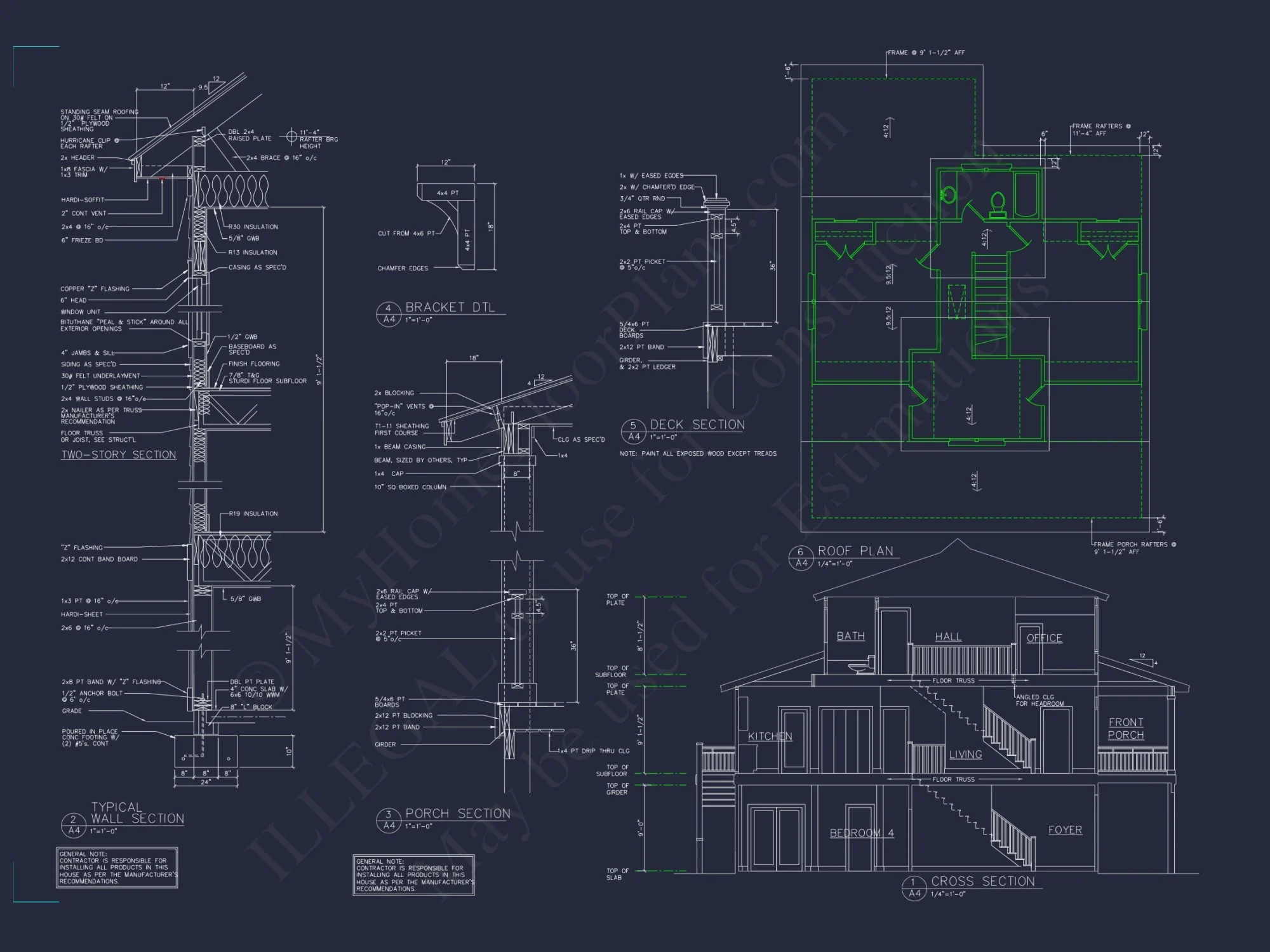Beach house Floor Plan: 2-Story CAD Designs with 4 Bedrooms