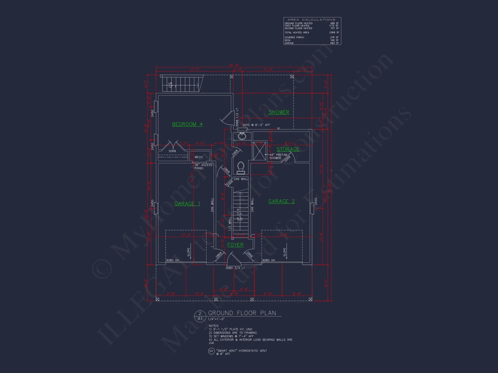 Beach house Floor Plan: 2-Story CAD Designs with 4 Bedrooms