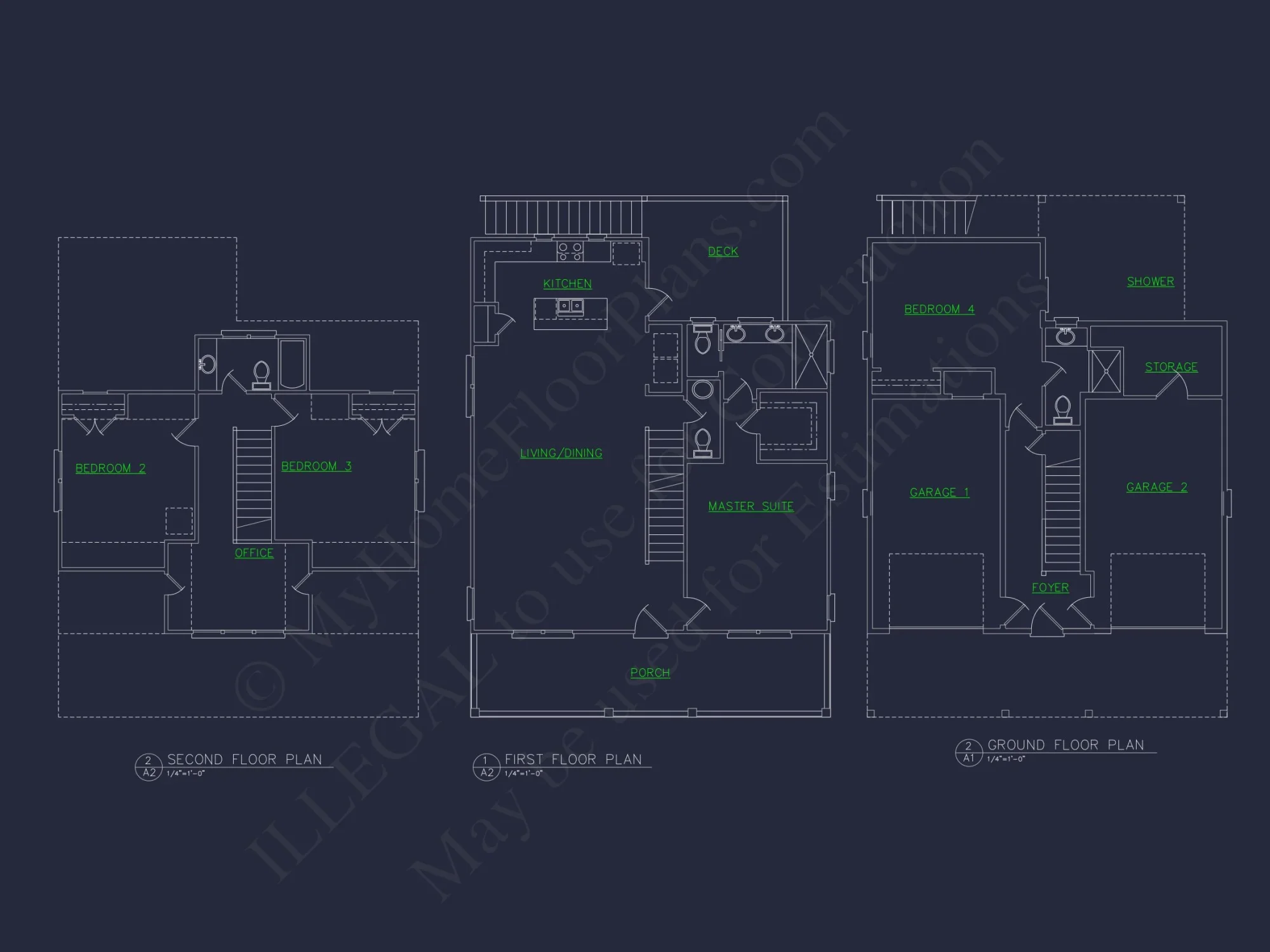 Beach house Floor Plan: 2-Story CAD Designs with 4 Bedrooms