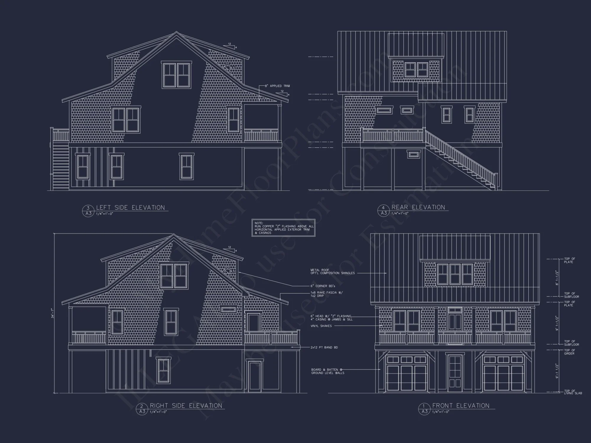 Beach house Floor Plan: 2-Story CAD Designs with 4 Bedrooms