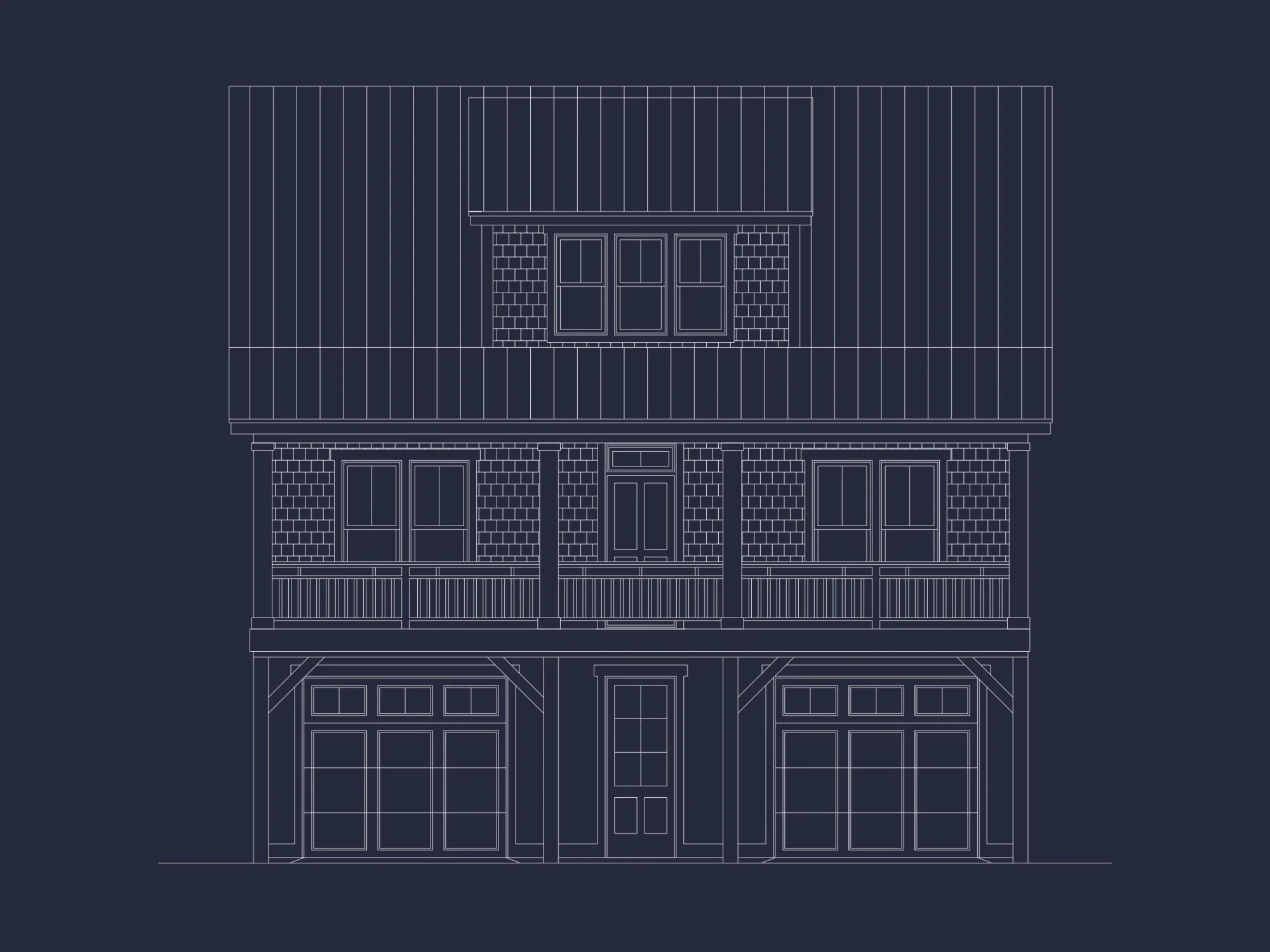 Beach house Floor Plan: 2-Story CAD Designs with 4 Bedrooms