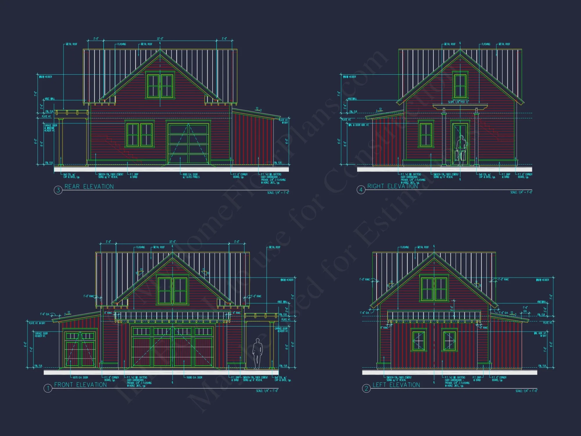 Coastal house Plan with 2 Floors, CAD Designs & Garage Space