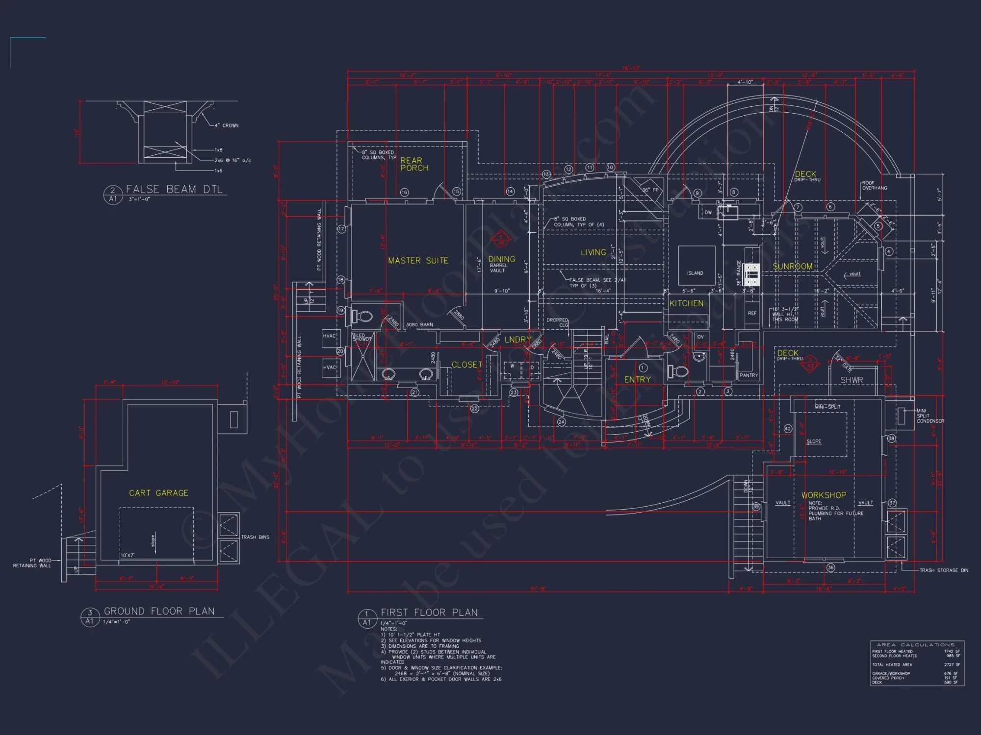 Beach house Plan With 4 Bedrooms, Open Floor Plan & Cart Garage