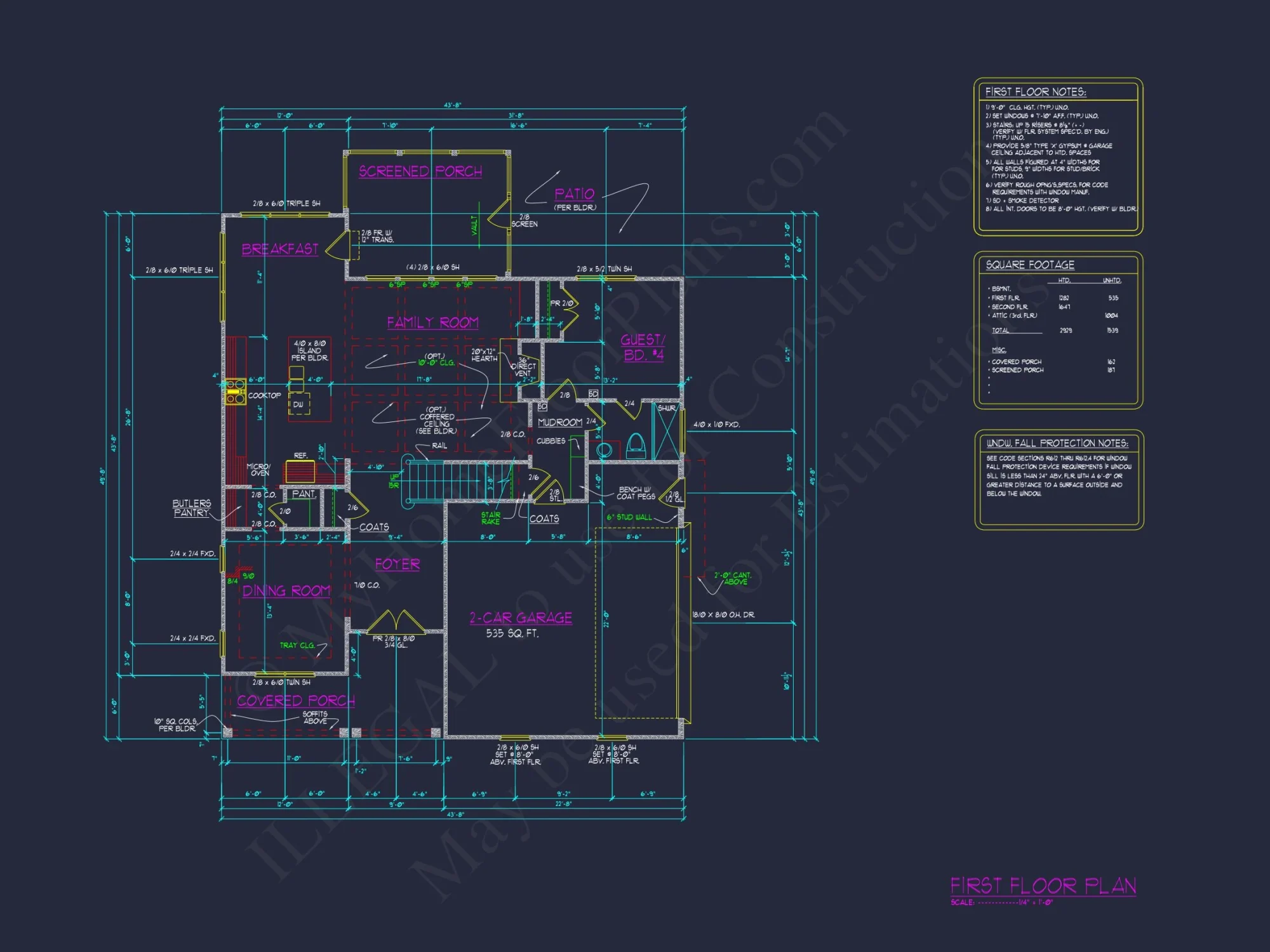 Traditional house Plan with 2 Stories, CAD Designs & Open Floor