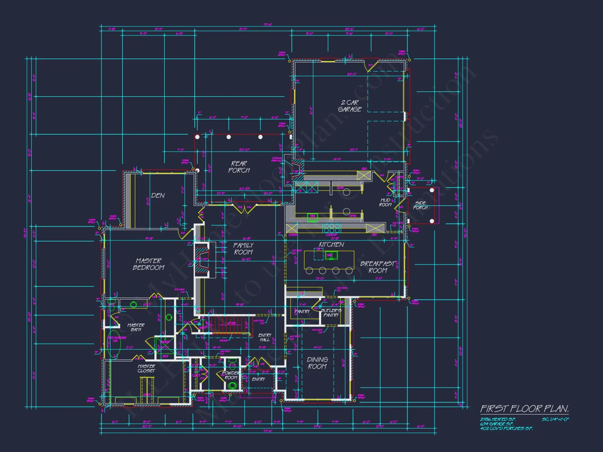 French Country house Plan with 2 Floors, 4 Beds, & CAD Blueprint