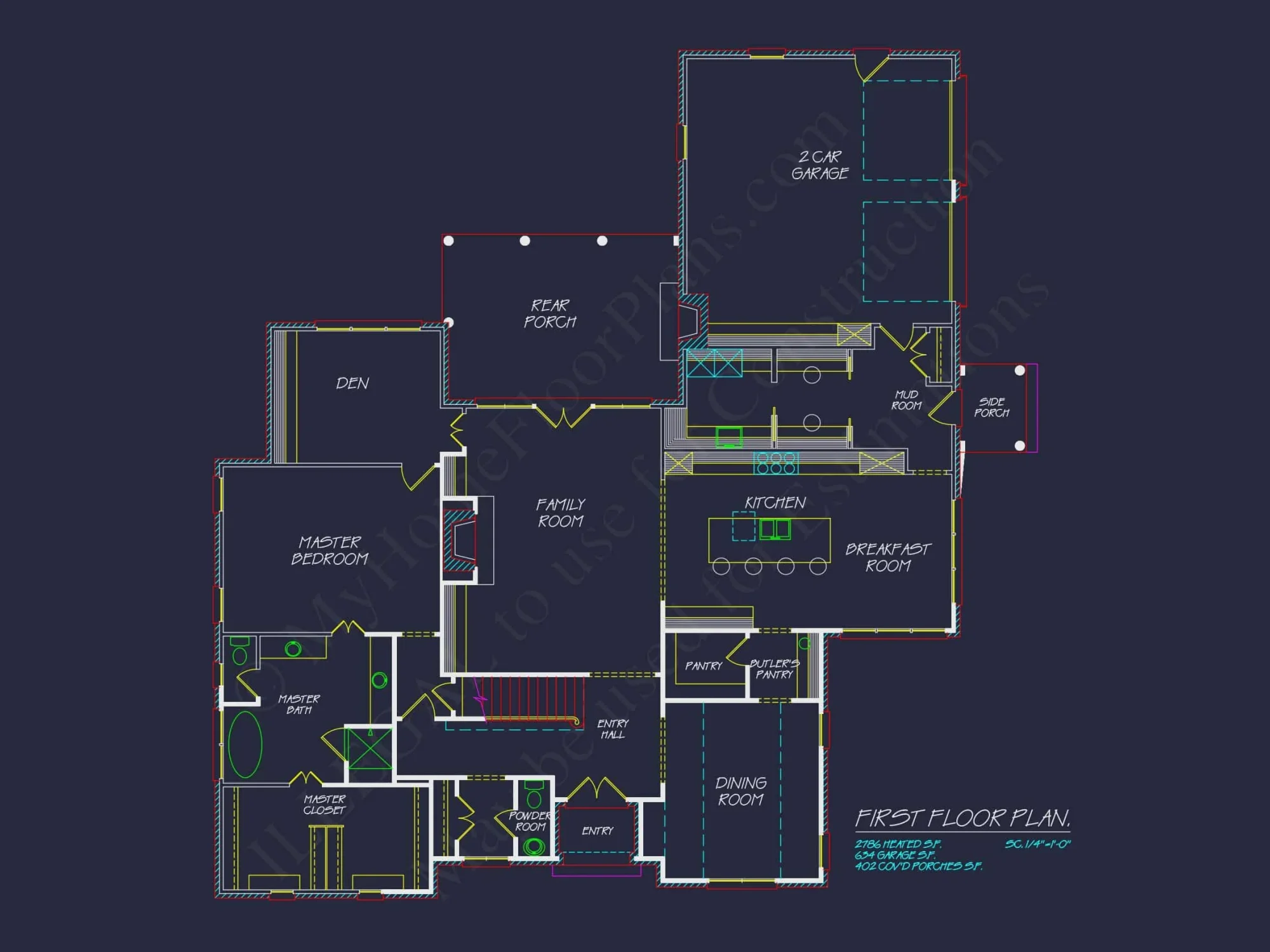 French Country house Plan with 2 Floors, 4 Beds, & CAD Blueprint