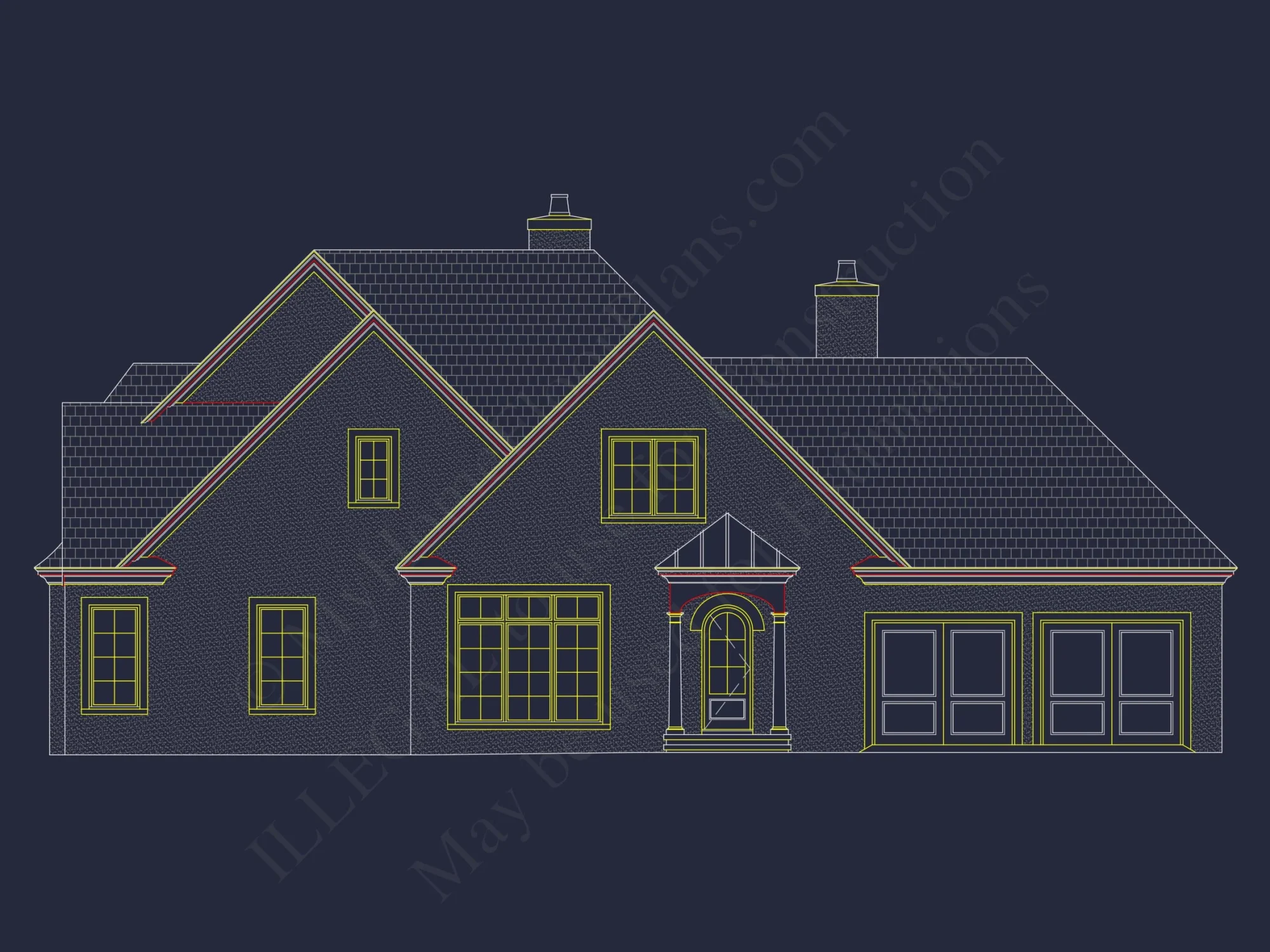 French Country house Plan with 2 Floors, 4 Beds, & CAD Blueprint
