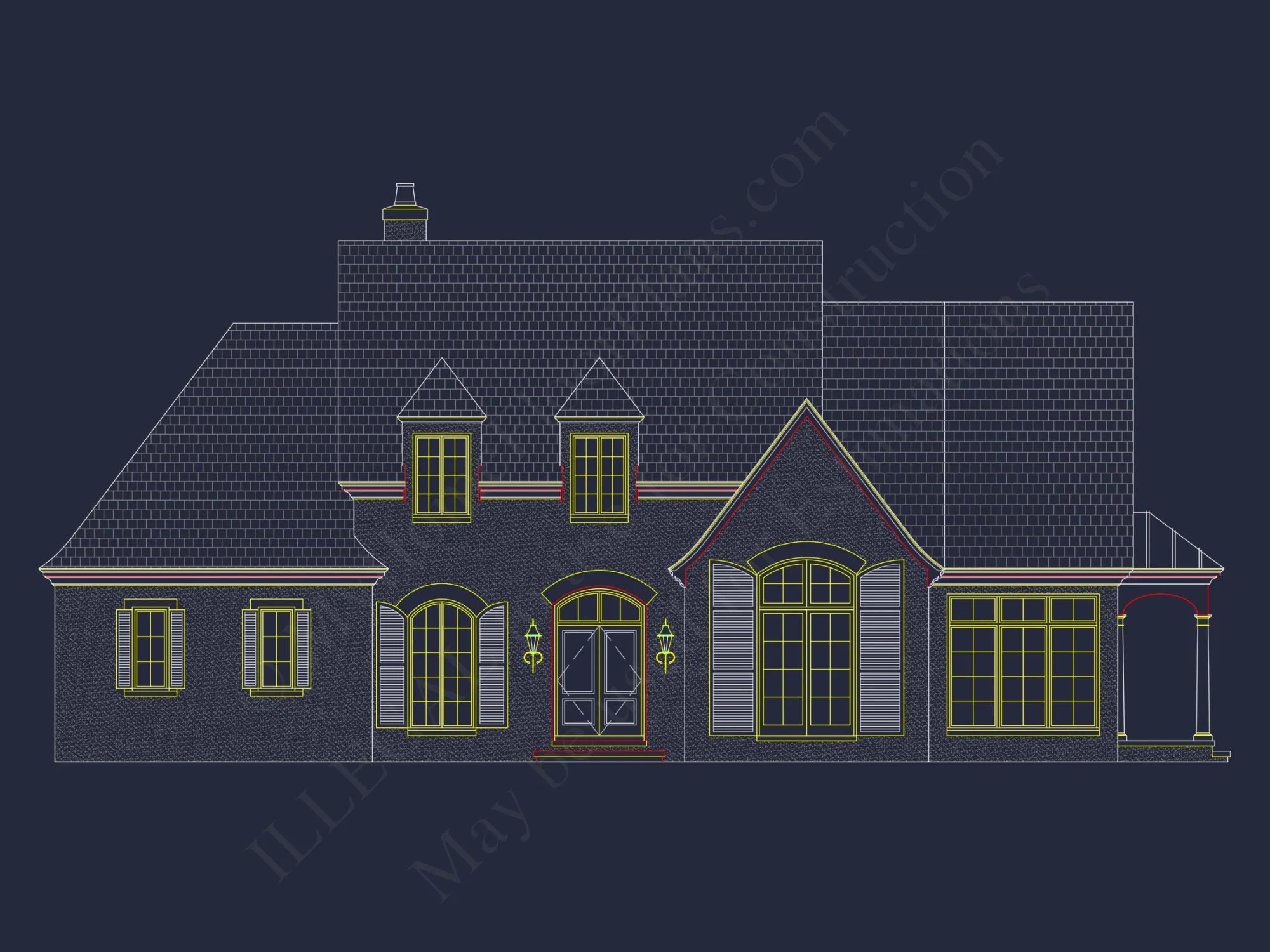 French Country house Plan with 2 Floors, 4 Beds, & CAD Blueprint