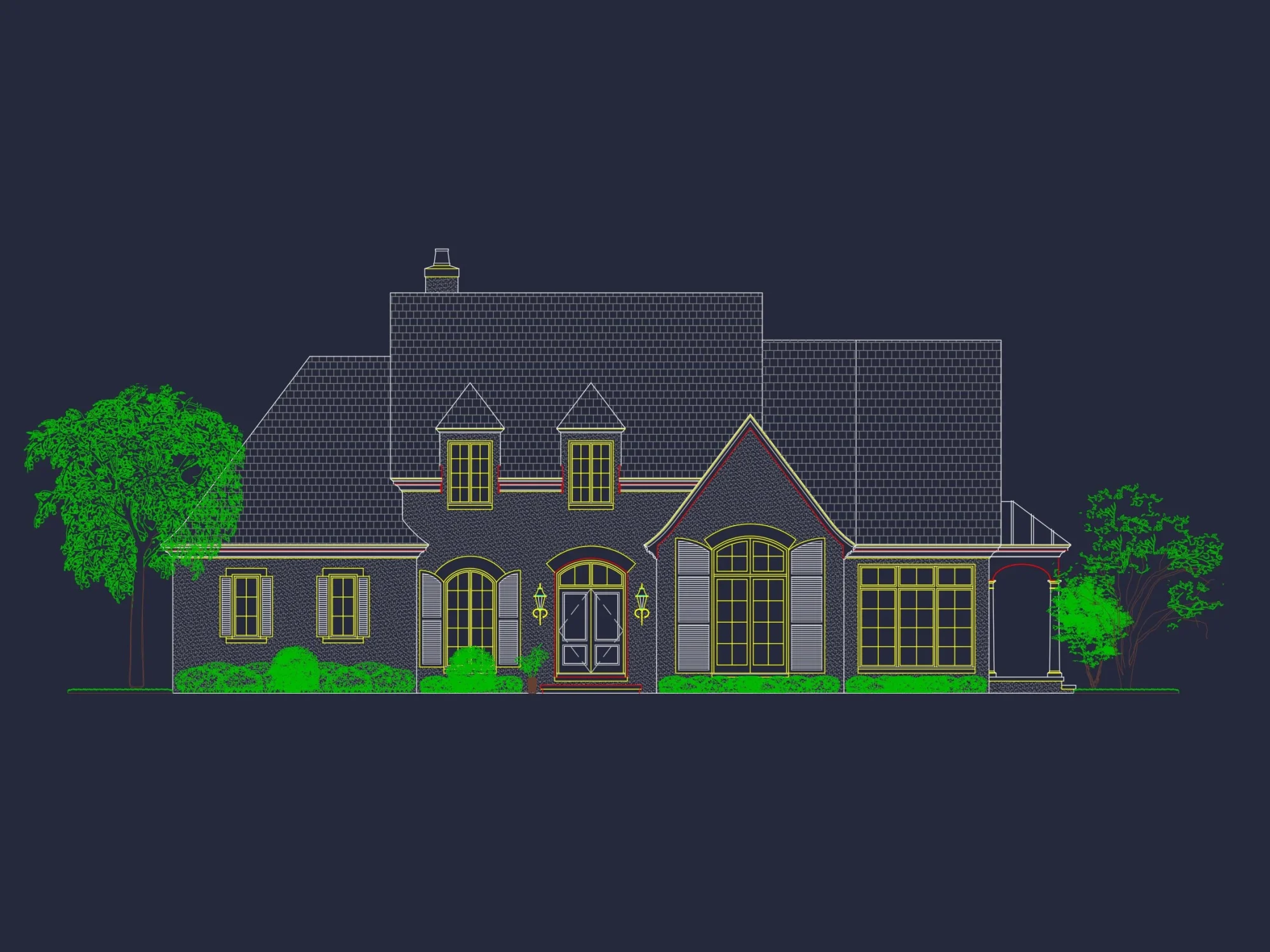 French Country house Plan with 2 Floors, 4 Beds, & CAD Blueprint