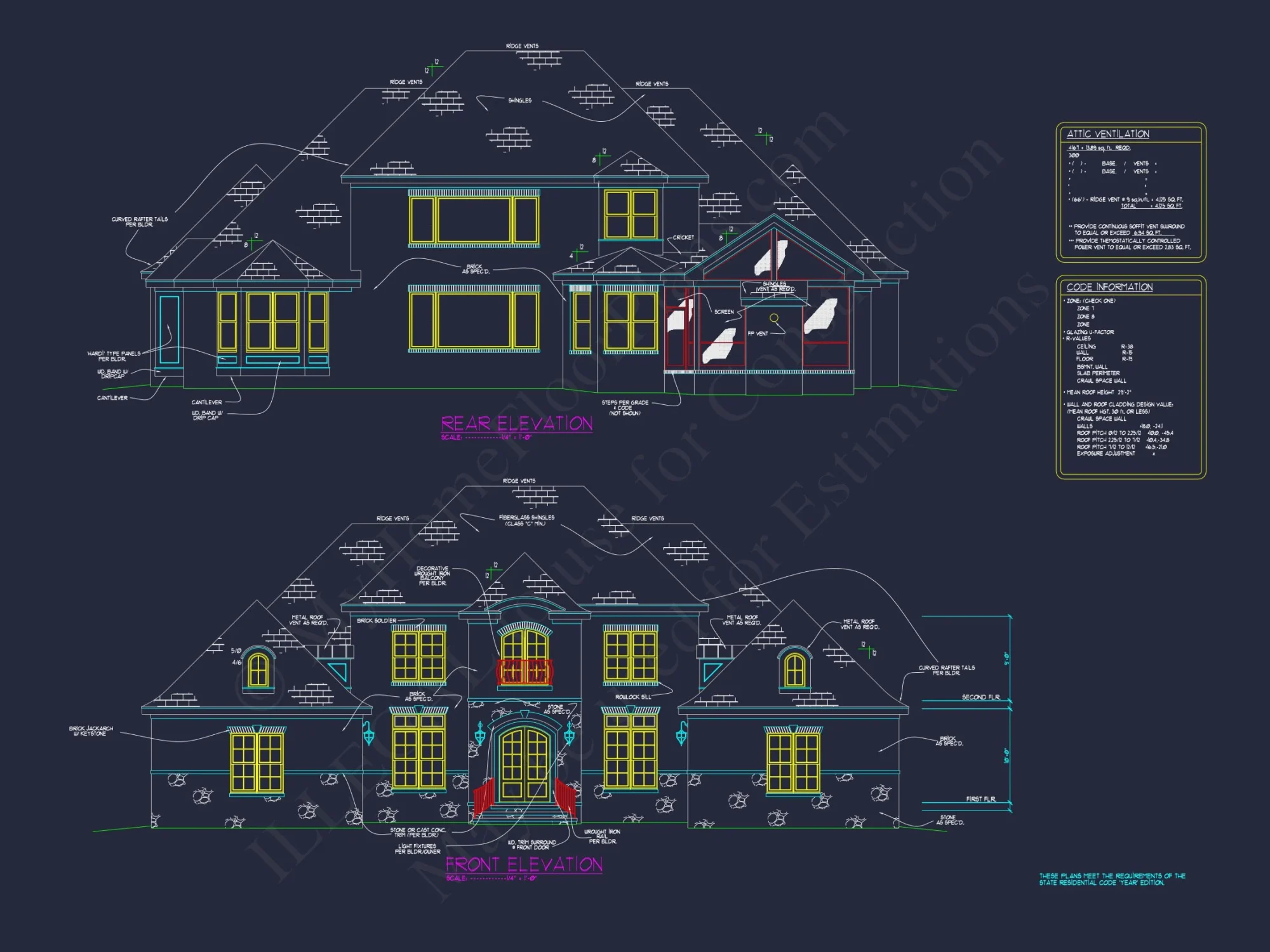 Elegant 2-Story house Plan with French Country Design and CAD Blueprints