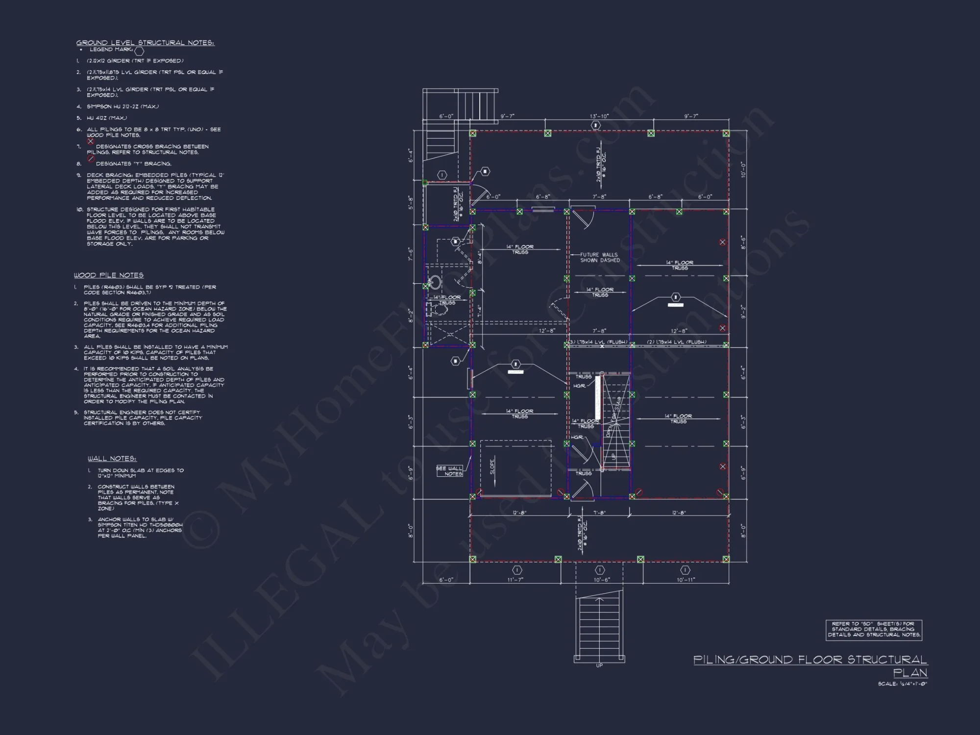 Beach house Blueprint with CAD Designs and Floor Plans