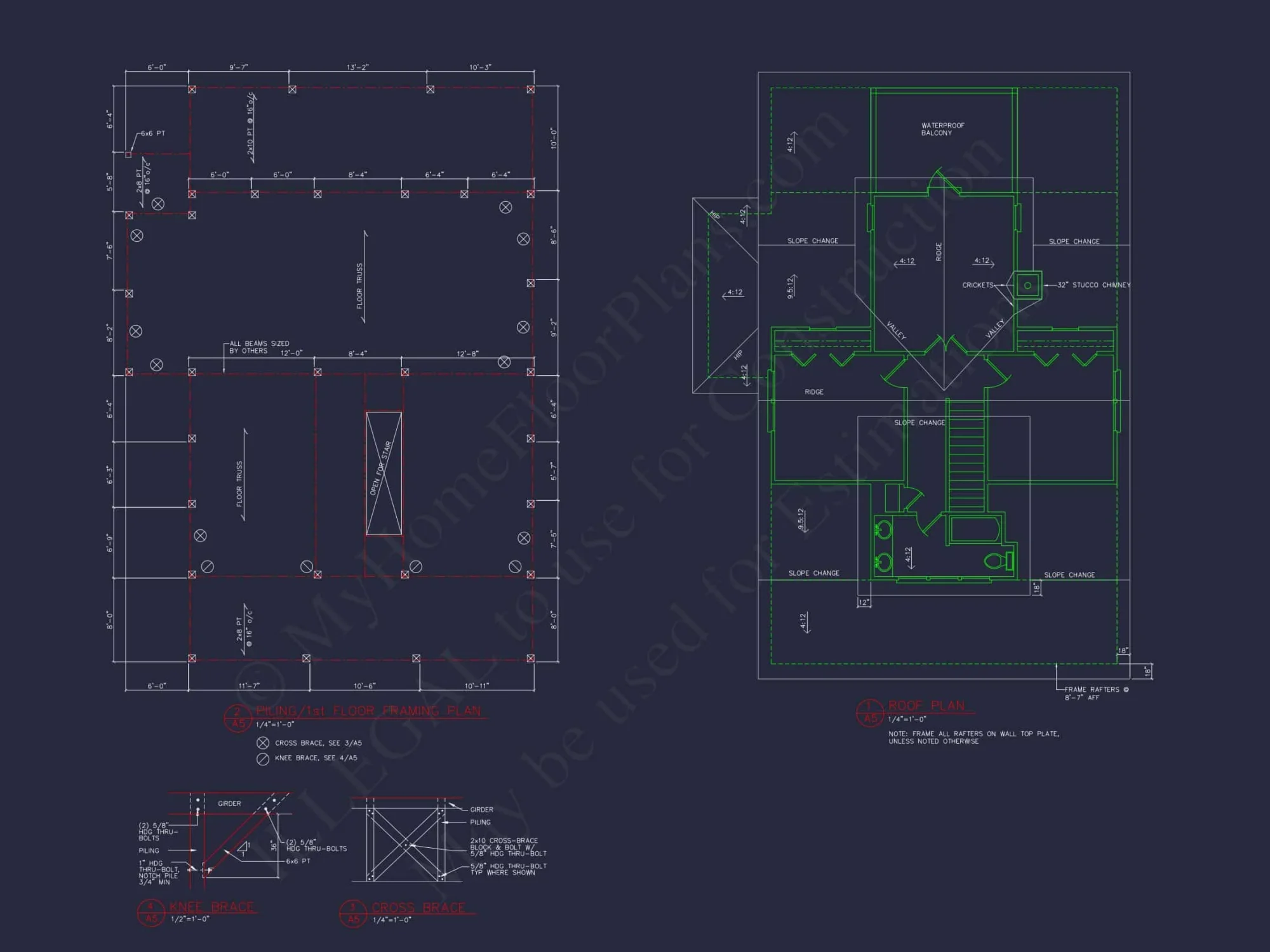 Beach house Blueprint with CAD Designs and Floor Plans