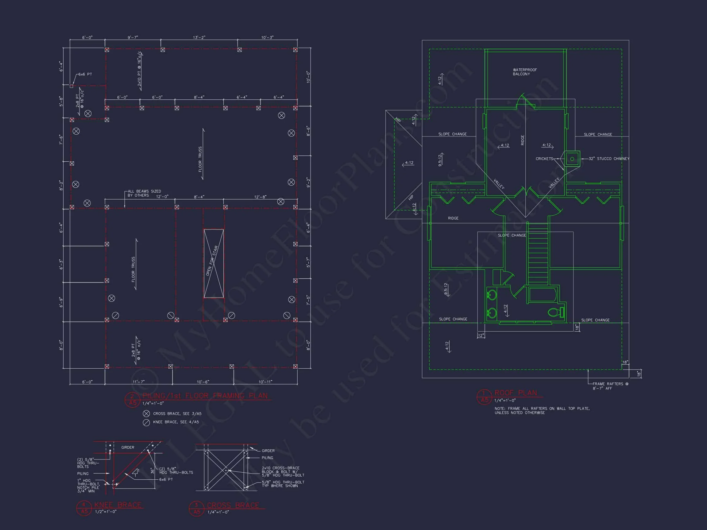 16-1093 HOUSE PLAN - Beach House Blueprint with CAD Designs and Floor Plans 10 Beach house Blueprint with CAD Designs and Floor Plans