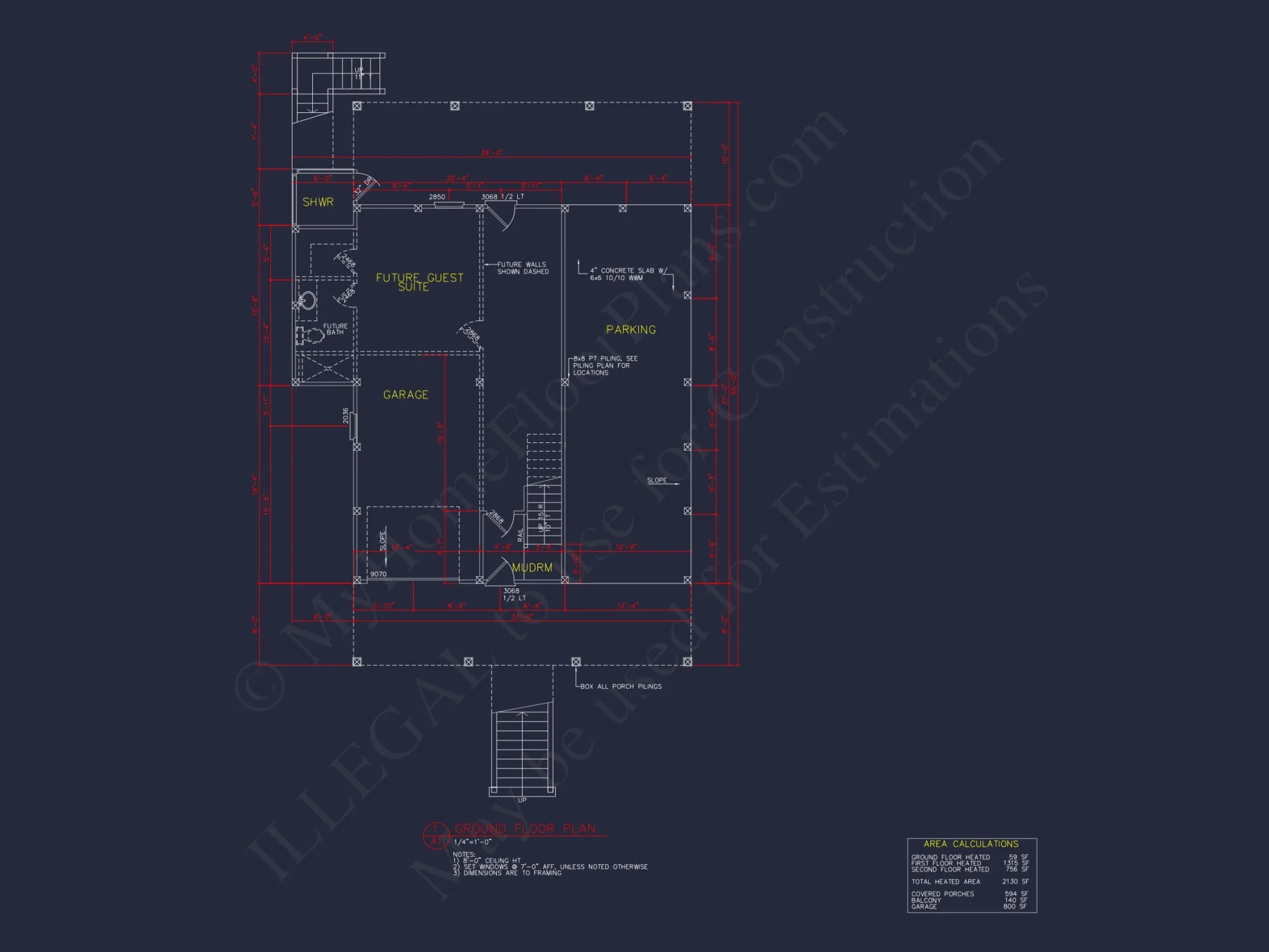 Beach house Blueprint with CAD Designs and Floor Plans
