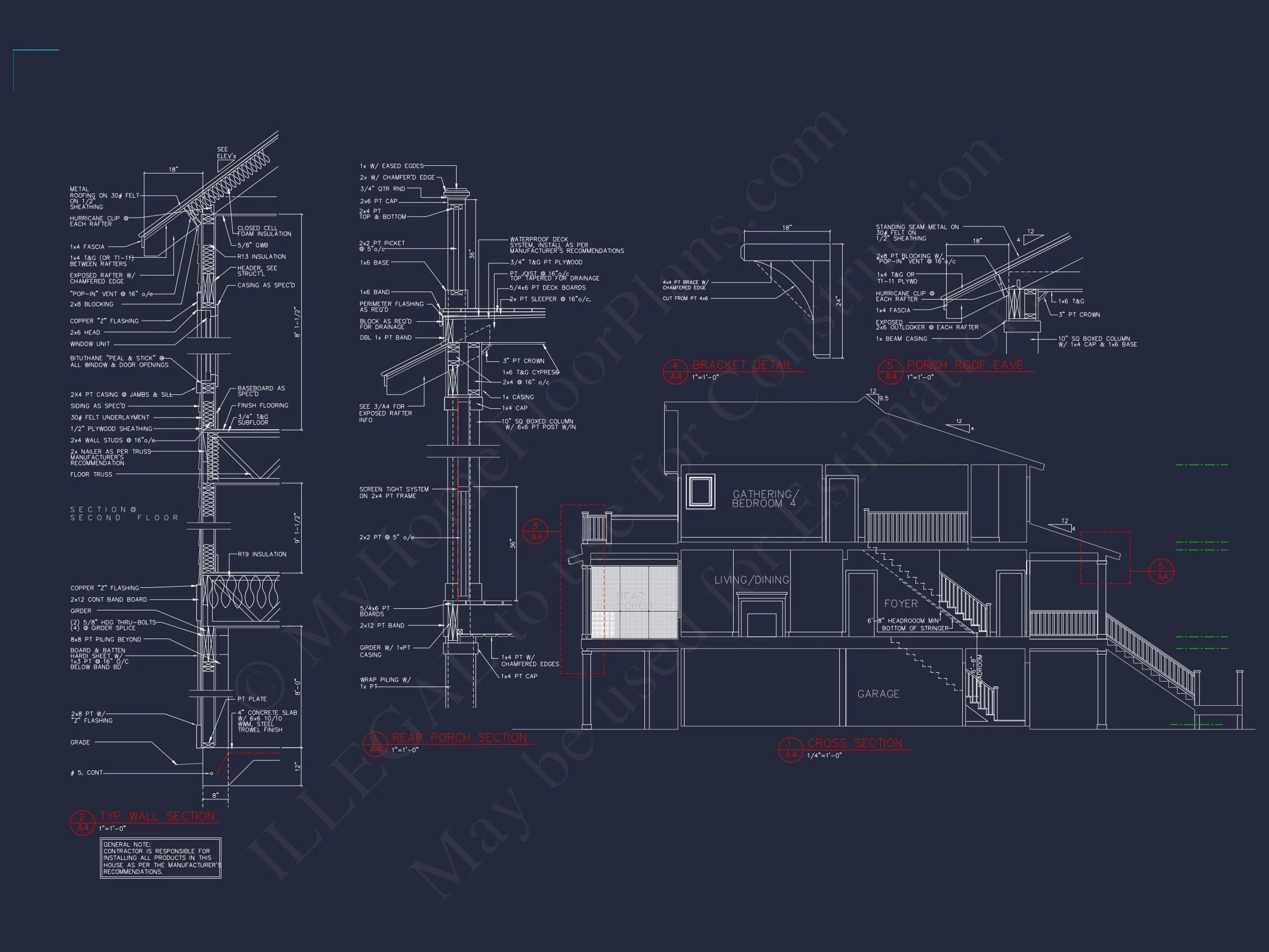 16-1093 HOUSE PLAN - Beach House Blueprint with CAD Designs and Floor Plans 3 Beach house Blueprint with CAD Designs and Floor Plans