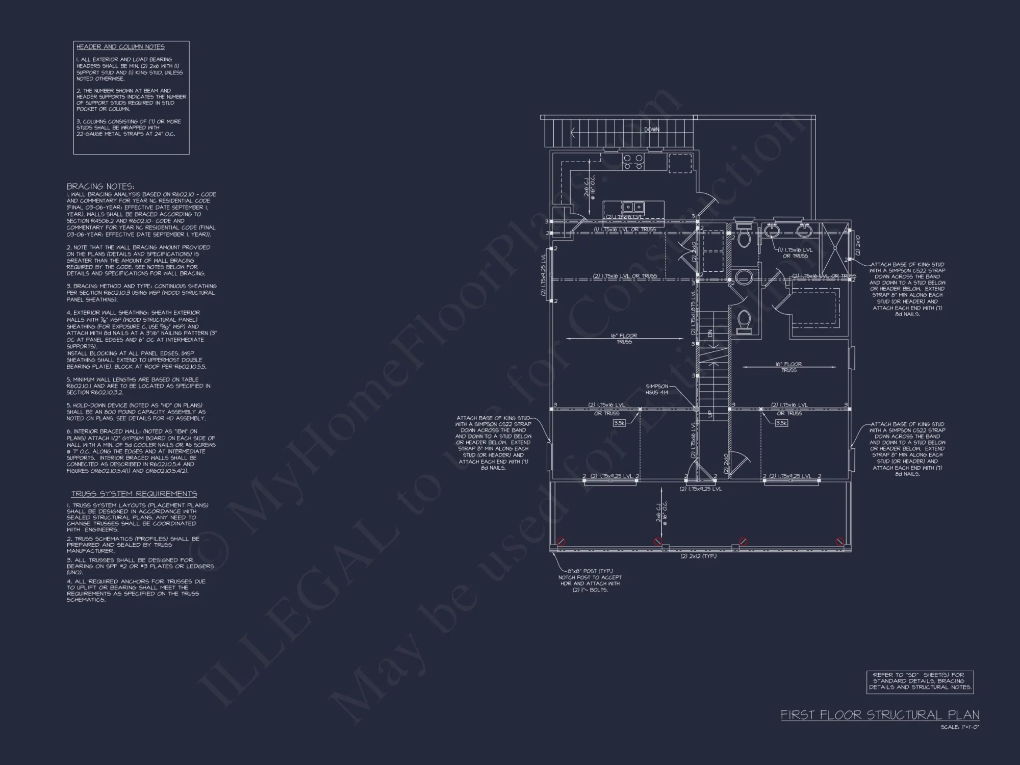 Modern Beach house Floor Plan with 4 Beds and Garage