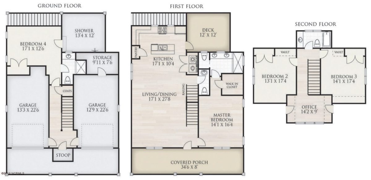 Modern Beach house Floor Plan with 4 Beds and Garage