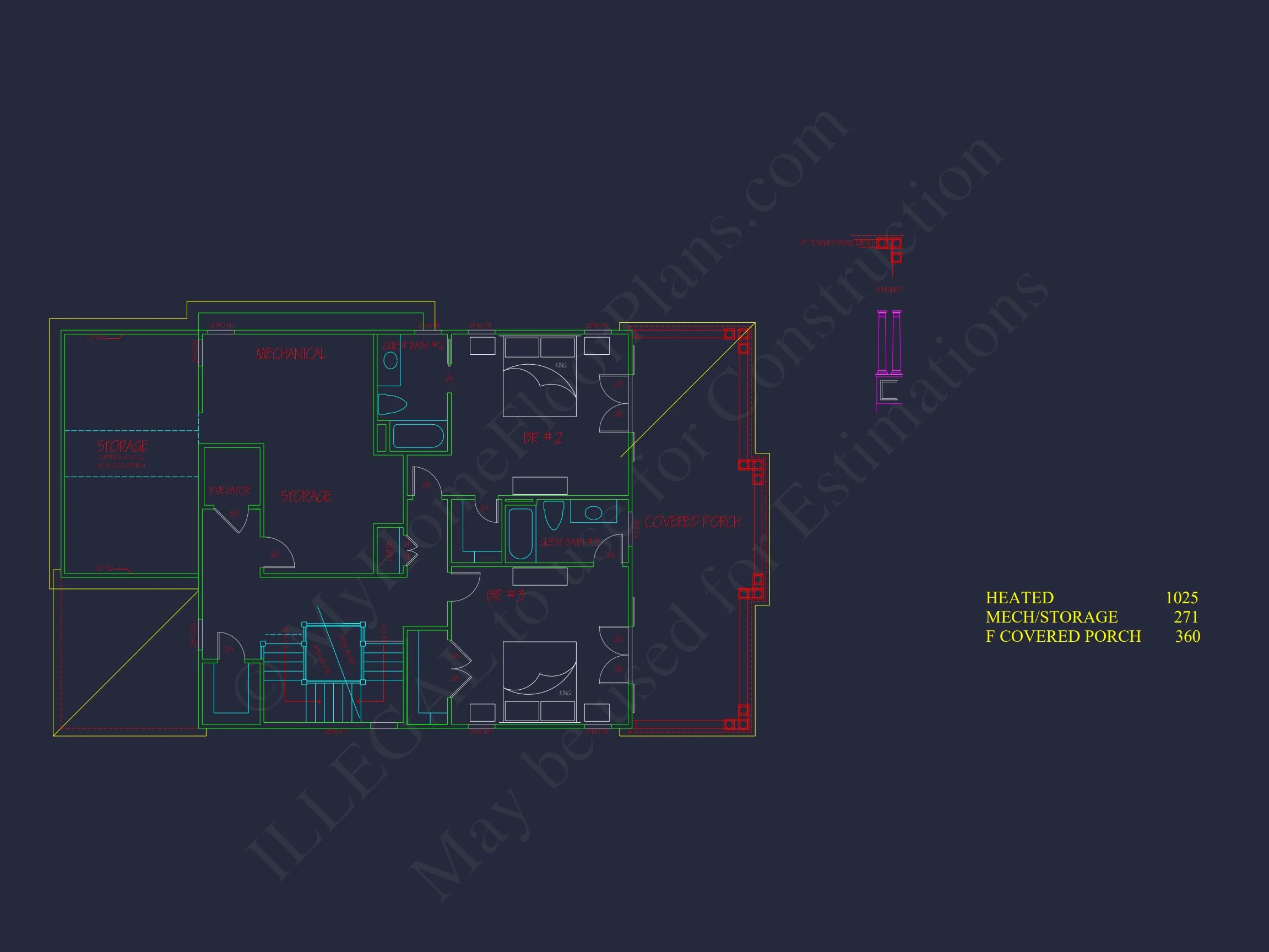 Modern Beach house Plan with 4 Floors, CAD Blueprint & Designs