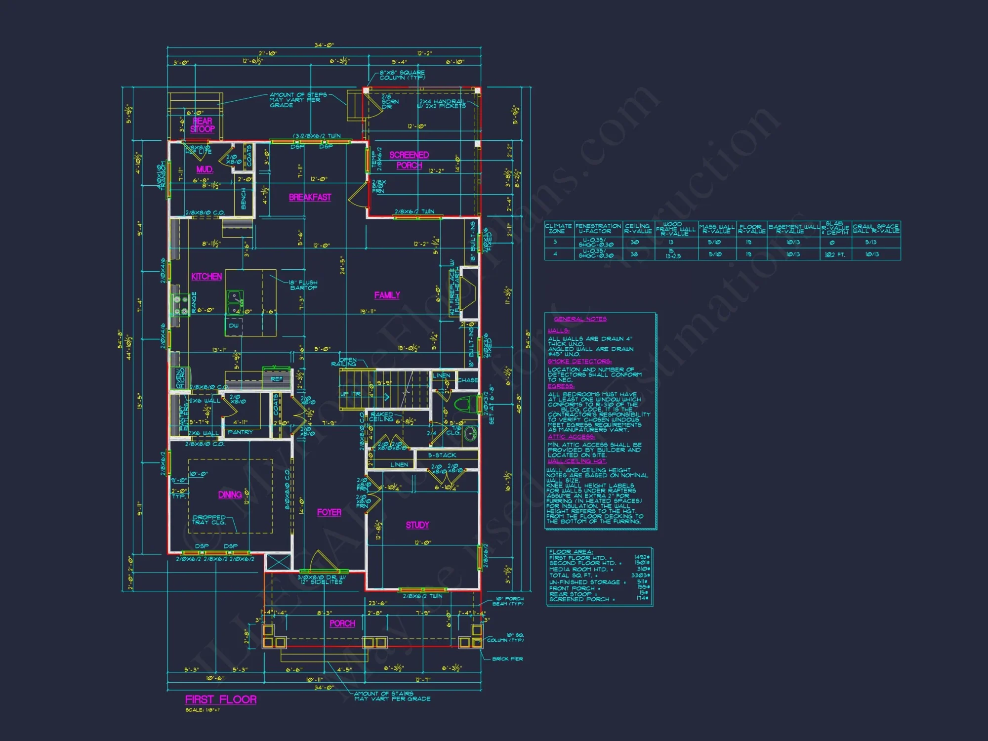 Craftsman house Floor Plan: Architectural CAD Designs