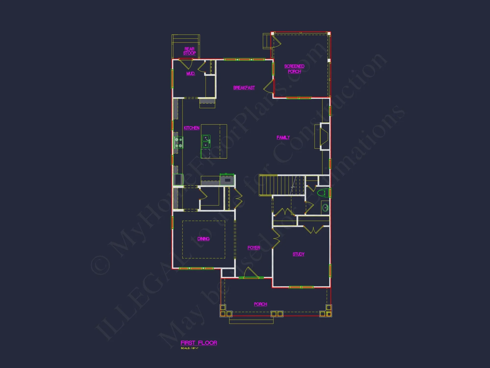 Craftsman house Floor Plan: Architectural CAD Designs