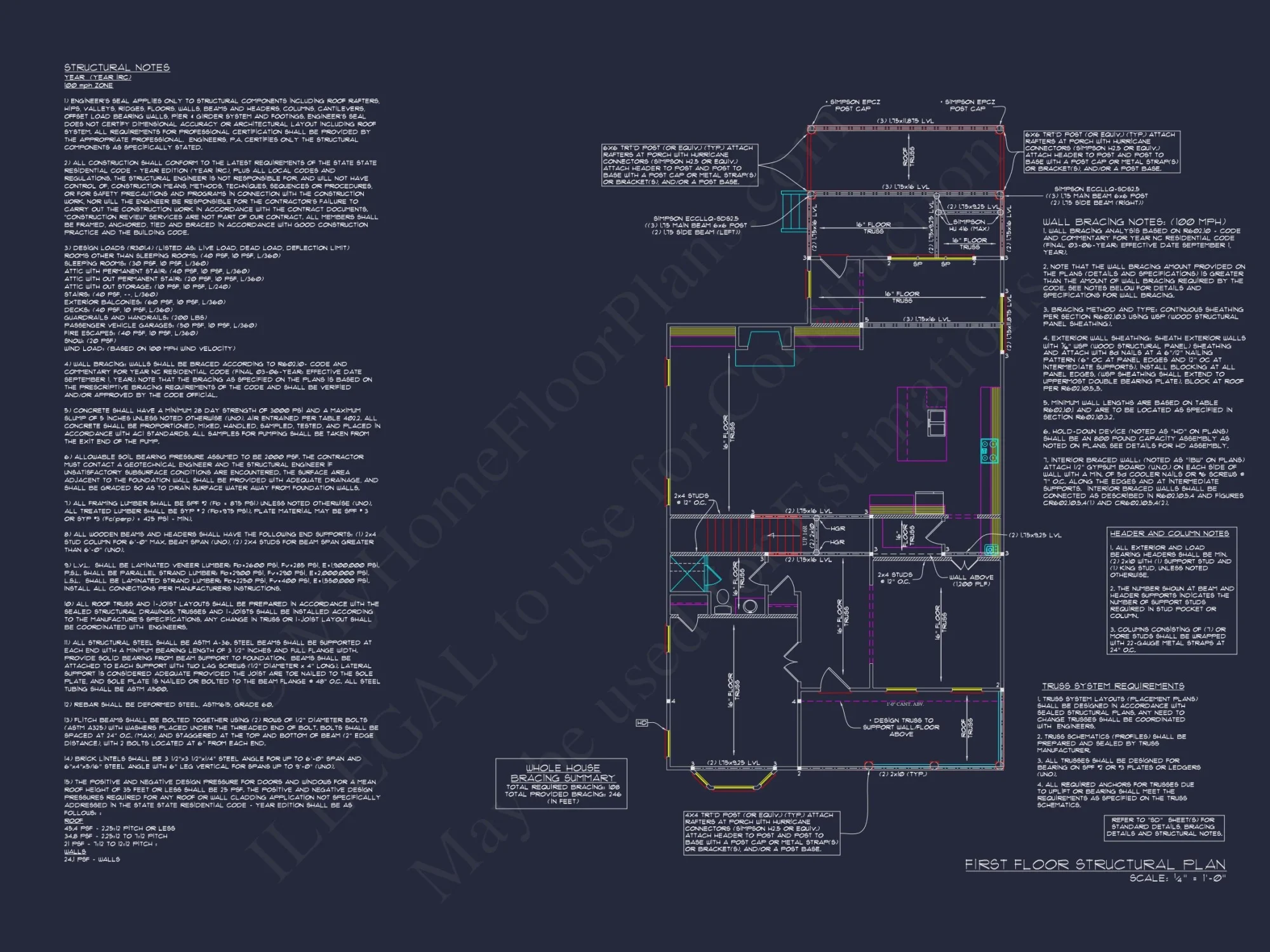 Colonial Farmhouse Floor Plan with CAD and Blueprint Designs
