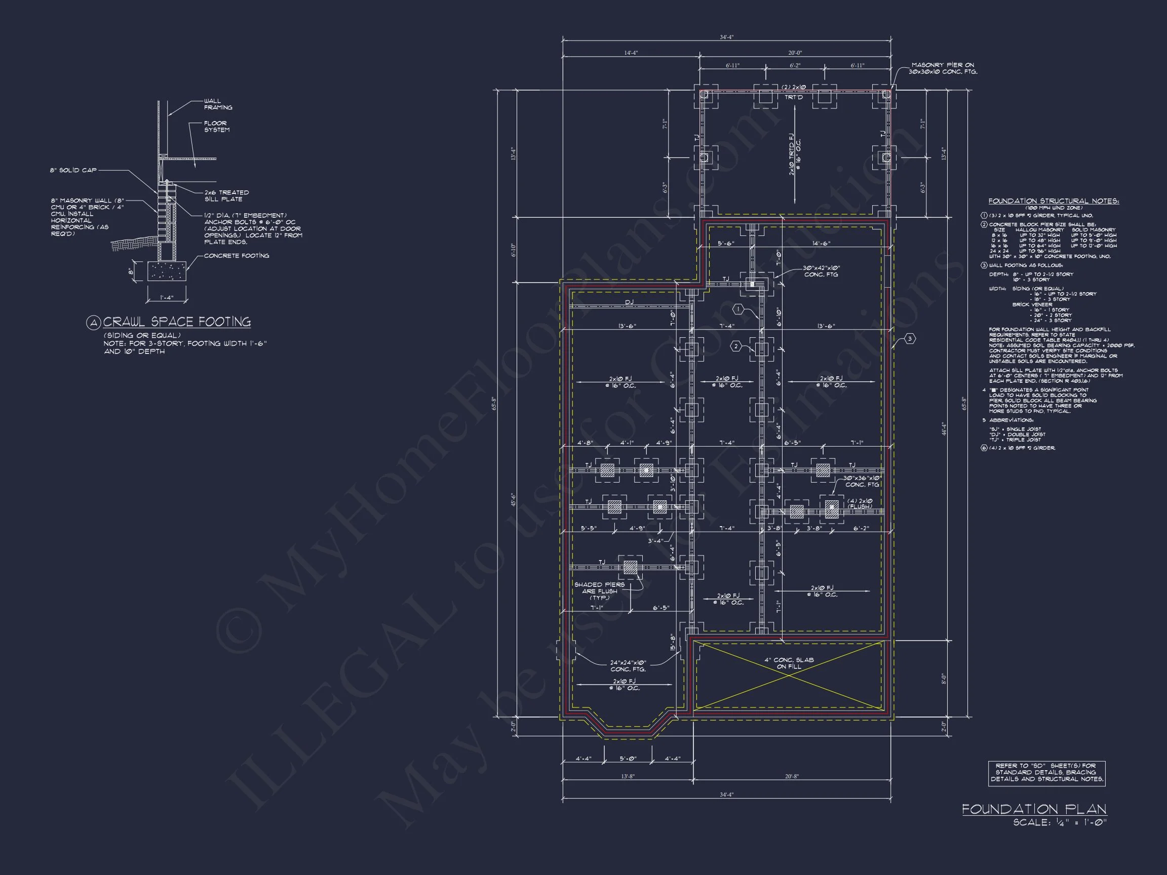 Colonial Farmhouse Floor Plan with CAD and Blueprint Designs