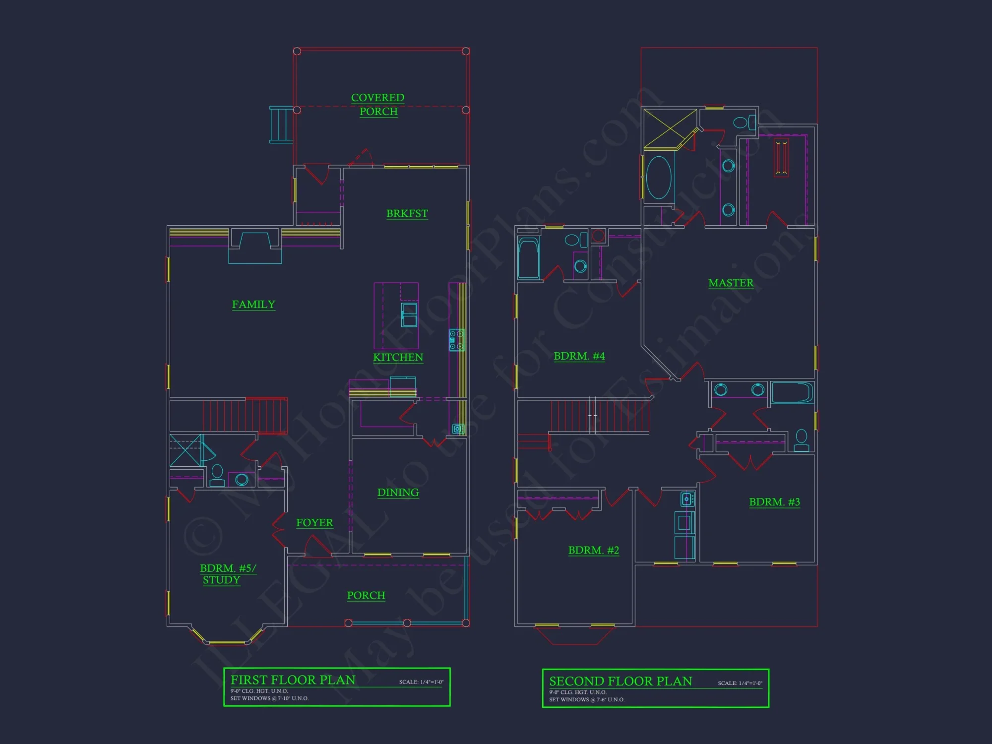 Colonial Farmhouse Floor Plan with CAD and Blueprint Designs