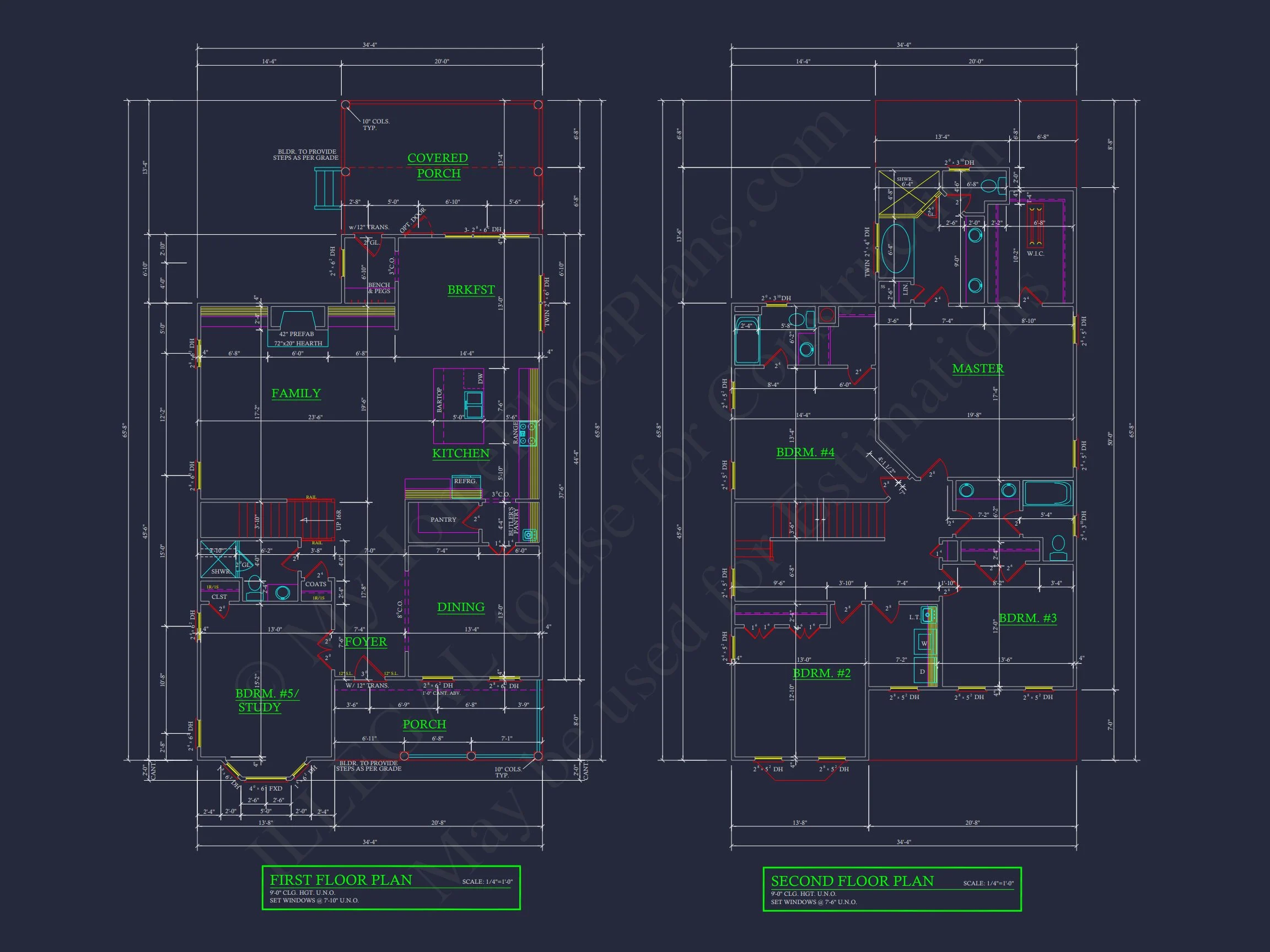 Colonial Farmhouse Floor Plan with CAD and Blueprint Designs