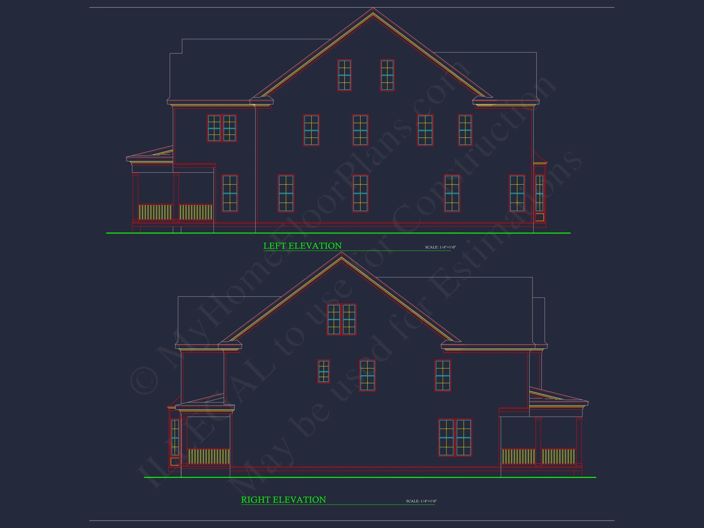 Colonial Farmhouse Floor Plan with CAD and Blueprint Designs