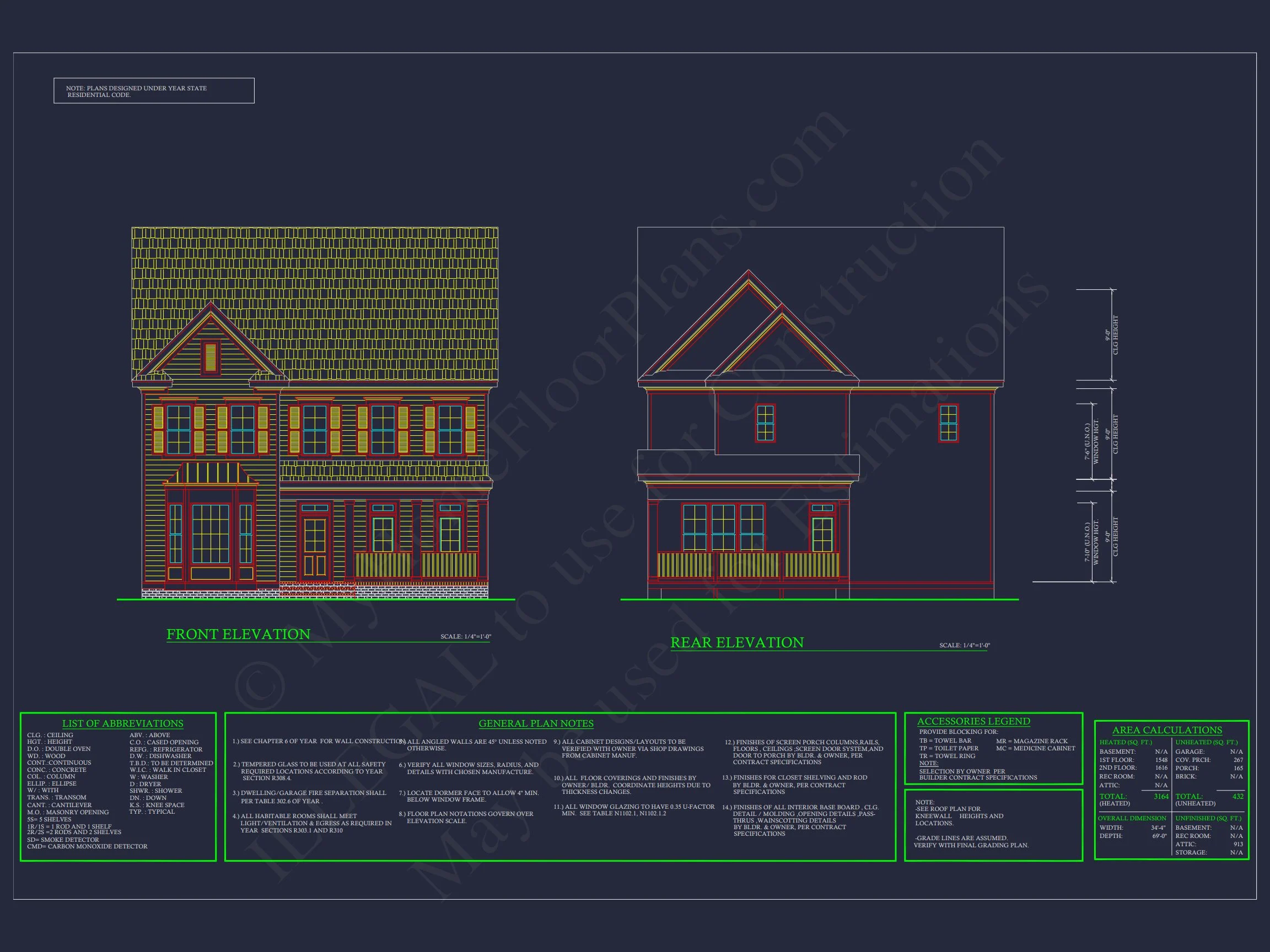 Colonial Farmhouse Floor Plan with CAD and Blueprint Designs