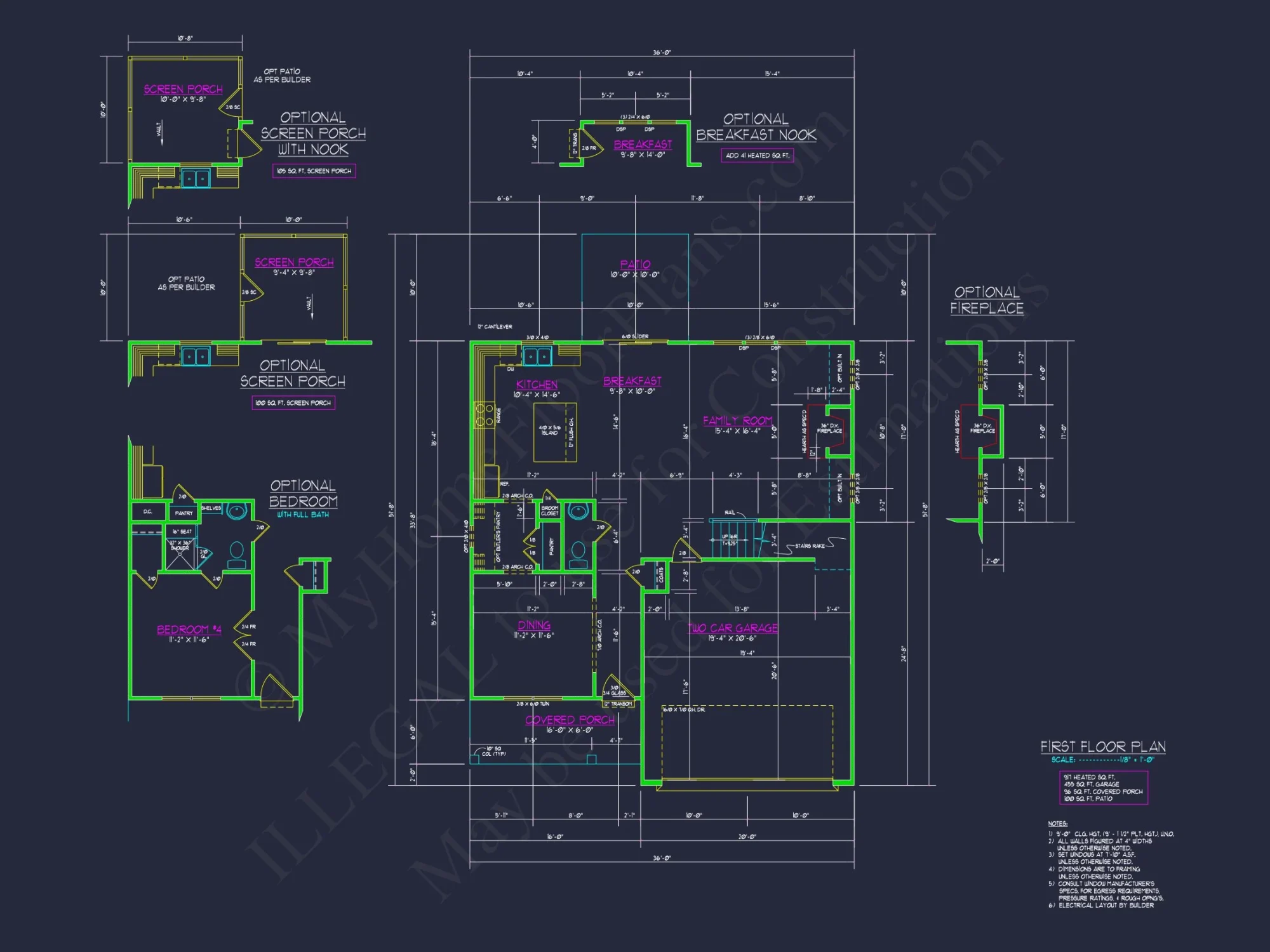 Craftsman house Plan with Detailed CAD Designs & Floor Plans