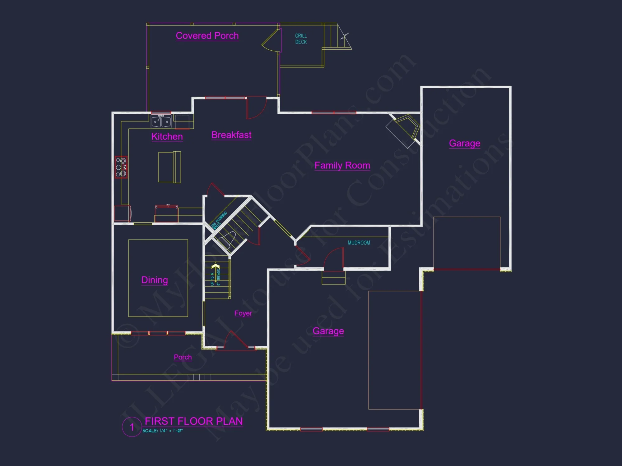house Floor Plan: 3-Story Blueprint with Modern CAD Designs