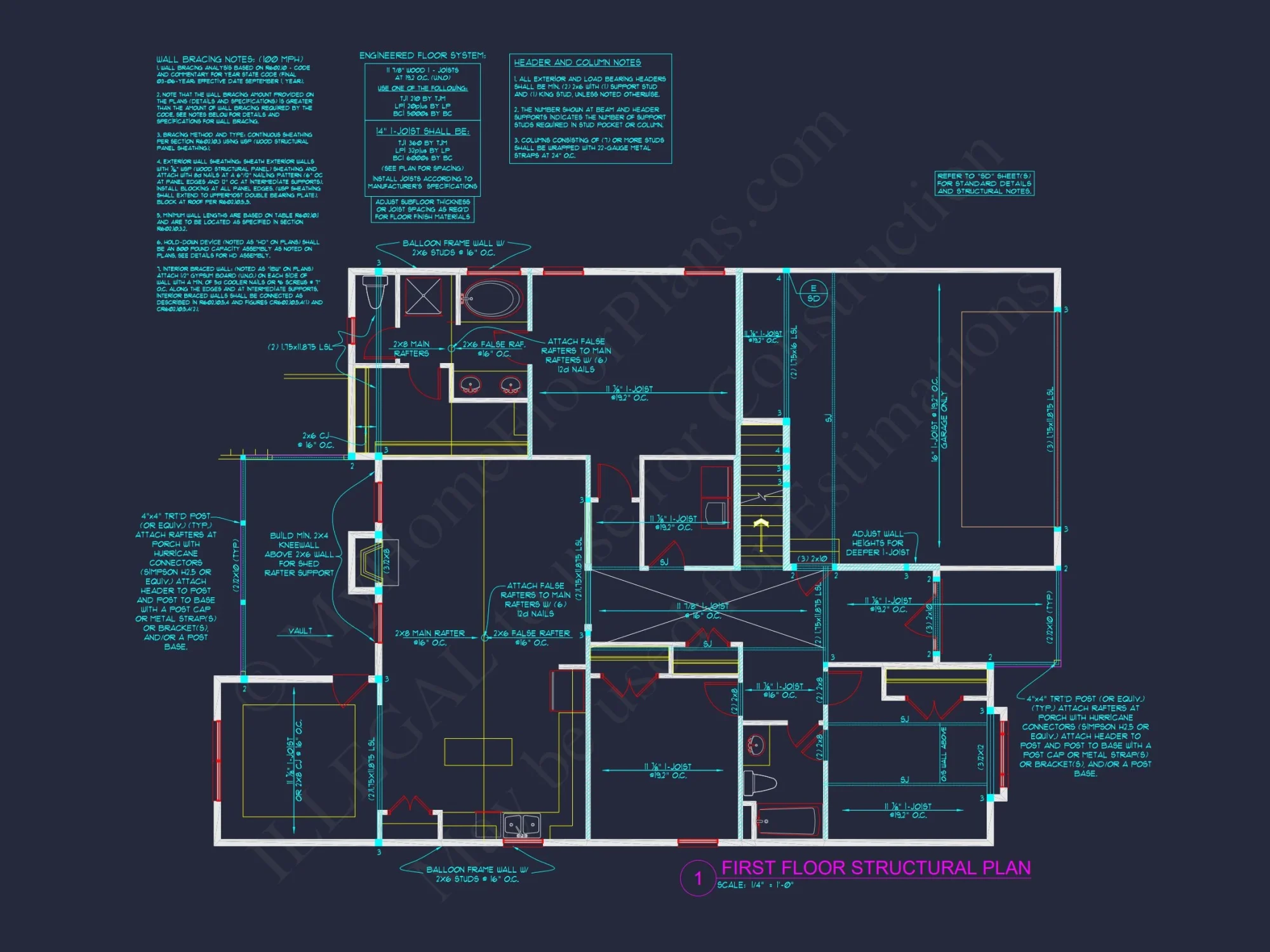 house Floor Plan Blueprint: 4-Bed, 2-Story Traditional Design