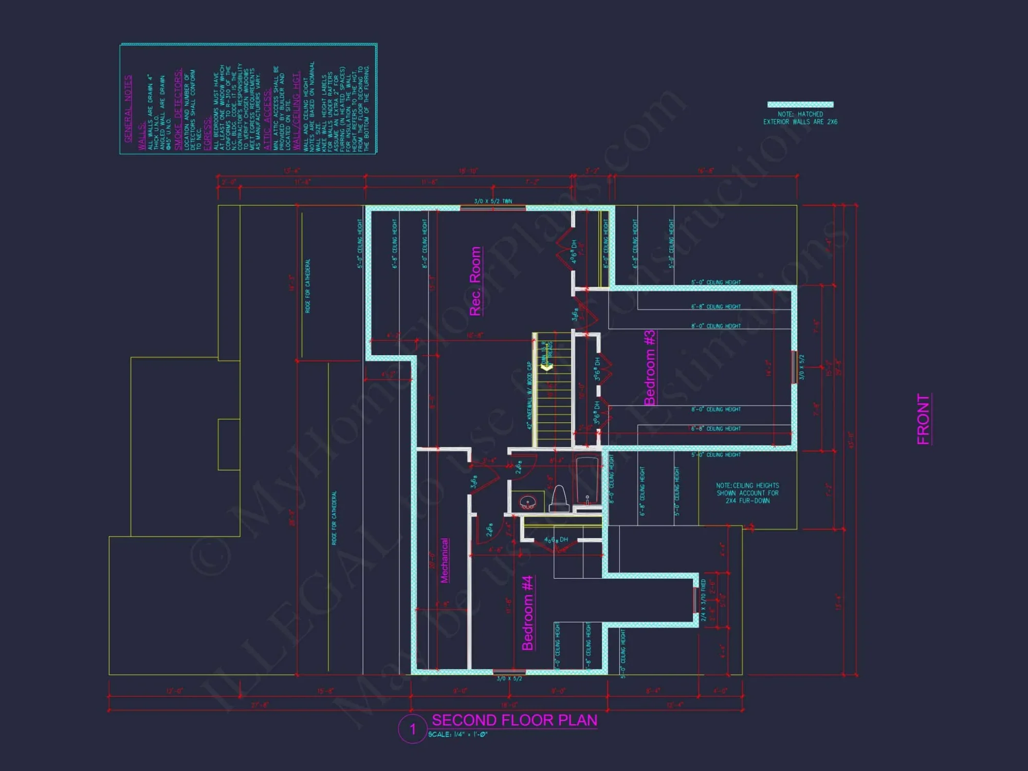 house Floor Plan Blueprint: 4-Bed, 2-Story Traditional Design