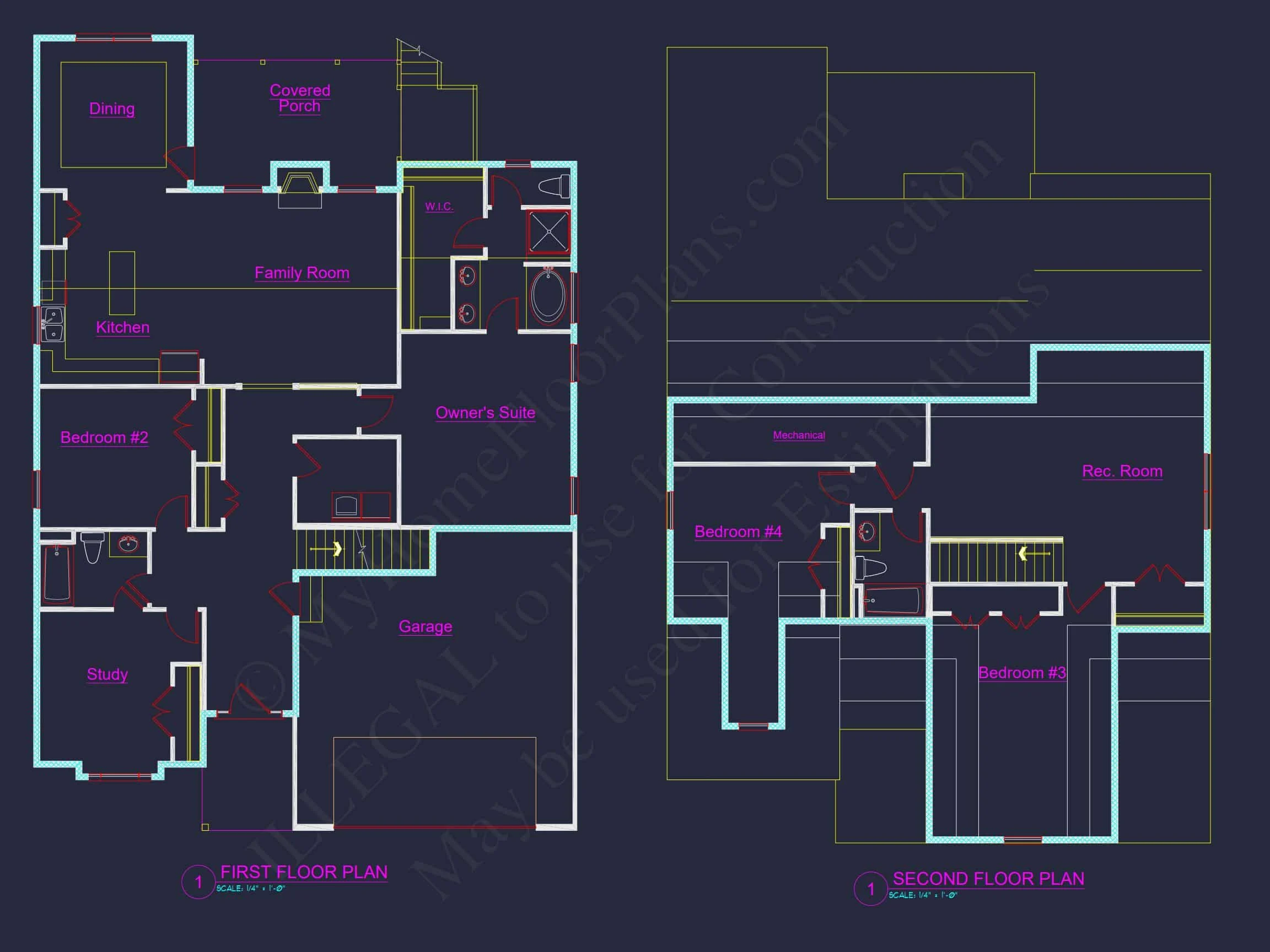 15-1773 HOUSE PLAN - House Floor Plan Blueprint: 4-Bed, 2-Story Traditional Design 4 house Floor Plan Blueprint: 4-Bed, 2-Story Traditional Design