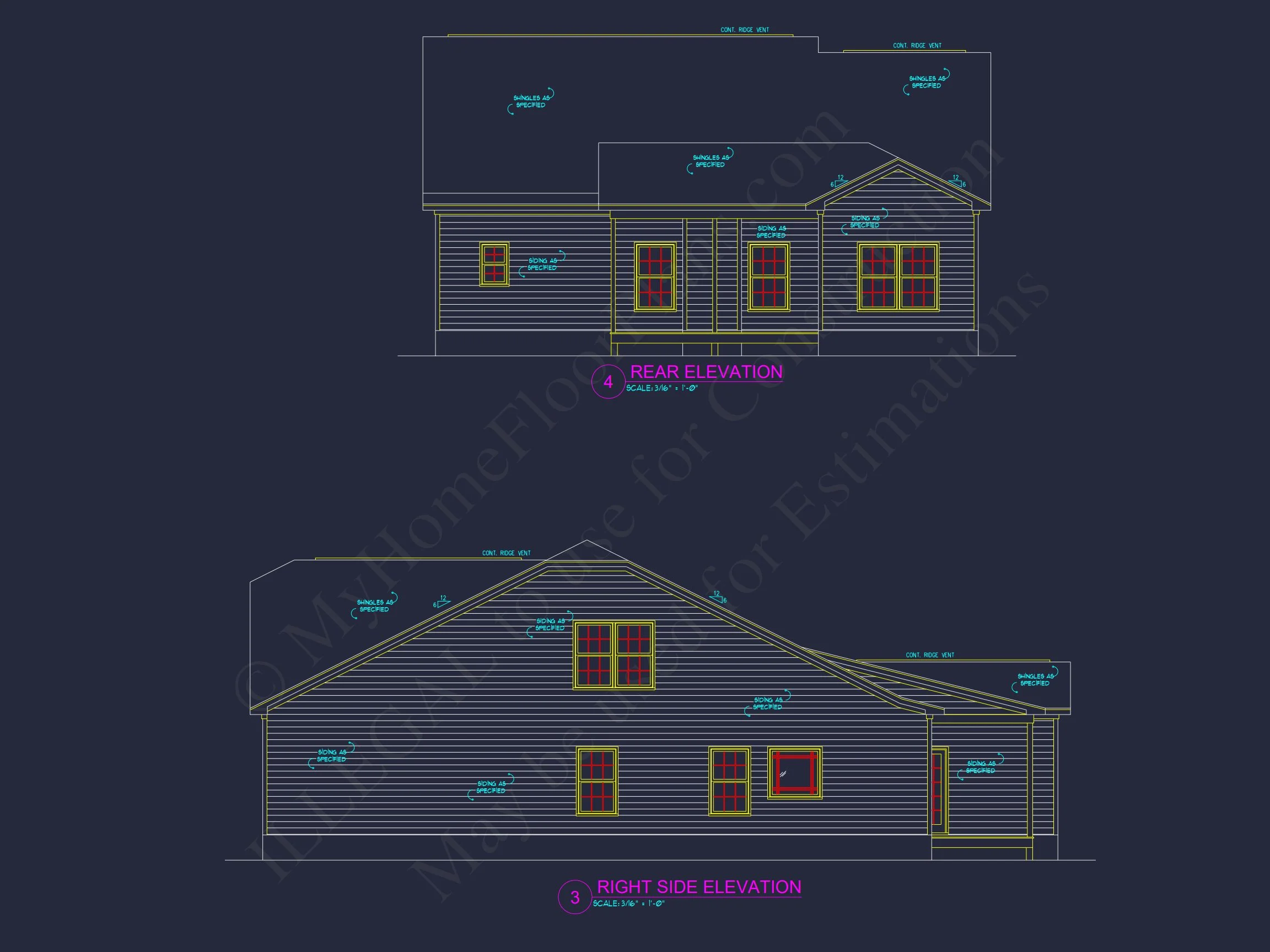 15-1773 HOUSE PLAN - House Floor Plan Blueprint: 4-Bed, 2-Story Traditional Design 3 house Floor Plan Blueprint: 4-Bed, 2-Story Traditional Design