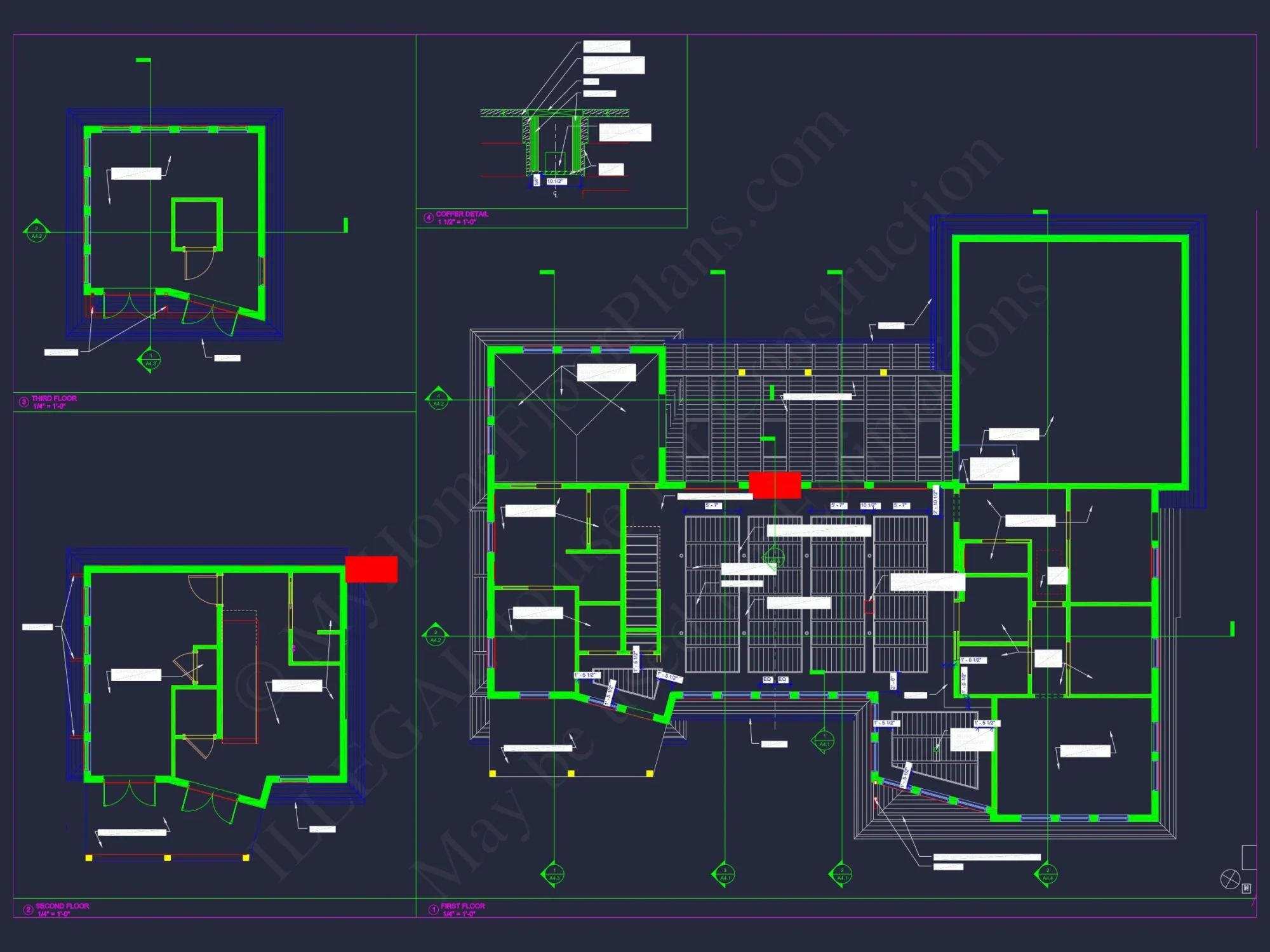 Modern Coastal house Floor Plan with 3 Stories and CAD Designs