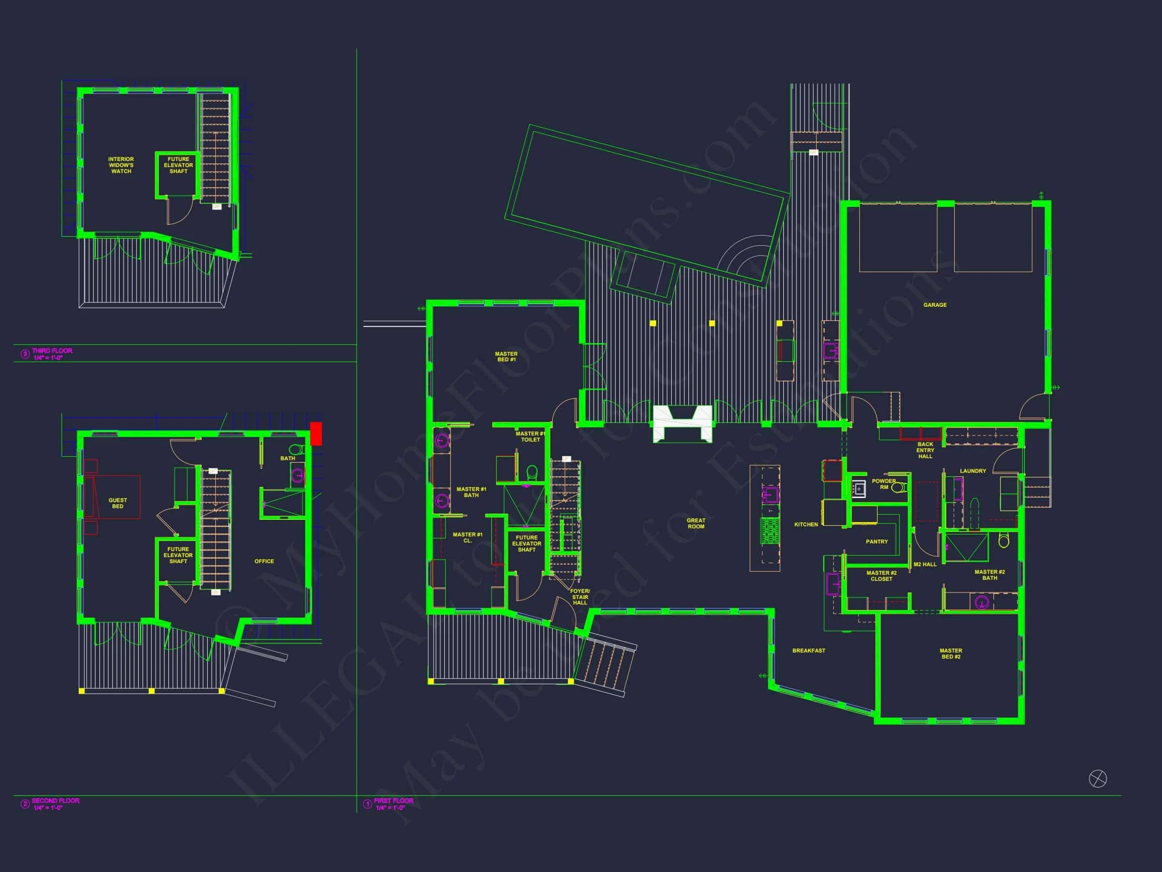 15-1761 HOUSE PLAN - Craftsman Home Plan - 4-Bed, 3.5-Bath, 2985 SF 13 Modern Coastal house Floor Plan with 3 Stories and CAD Designs