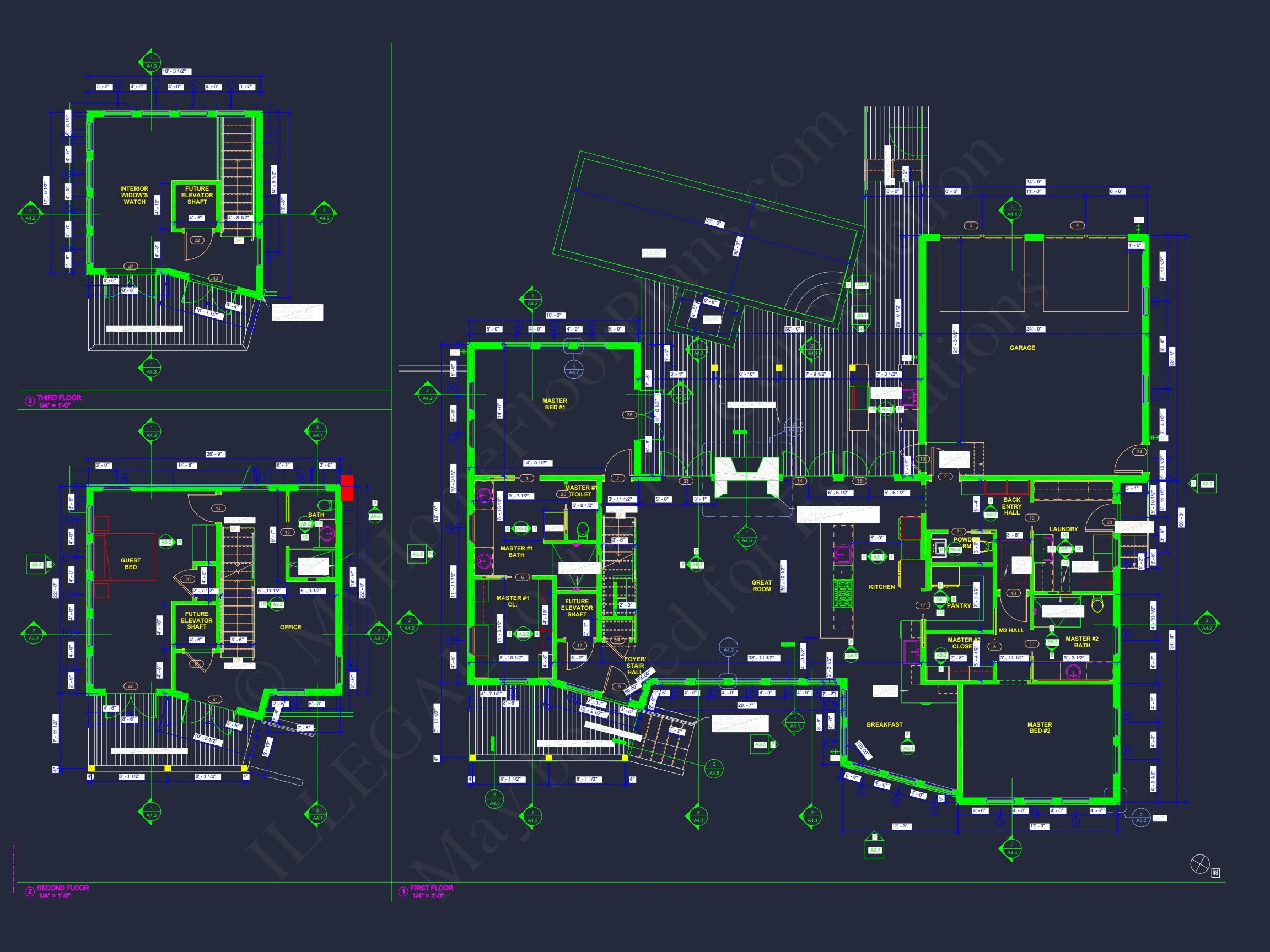 15-1761 HOUSE PLAN - Craftsman Home Plan - 4-Bed, 3.5-Bath, 2985 SF 12 Modern Coastal house Floor Plan with 3 Stories and CAD Designs