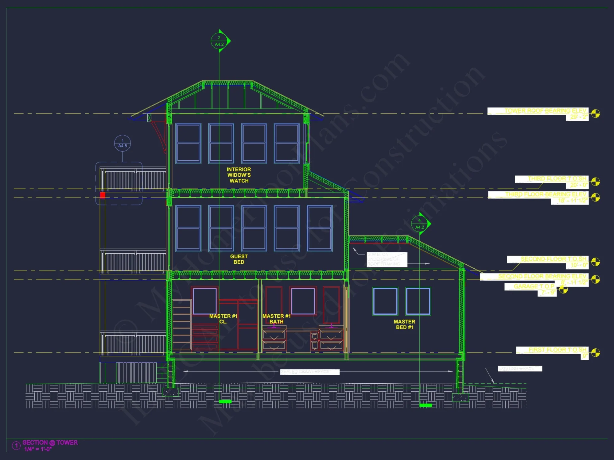 Modern Coastal house Floor Plan with 3 Stories and CAD Designs