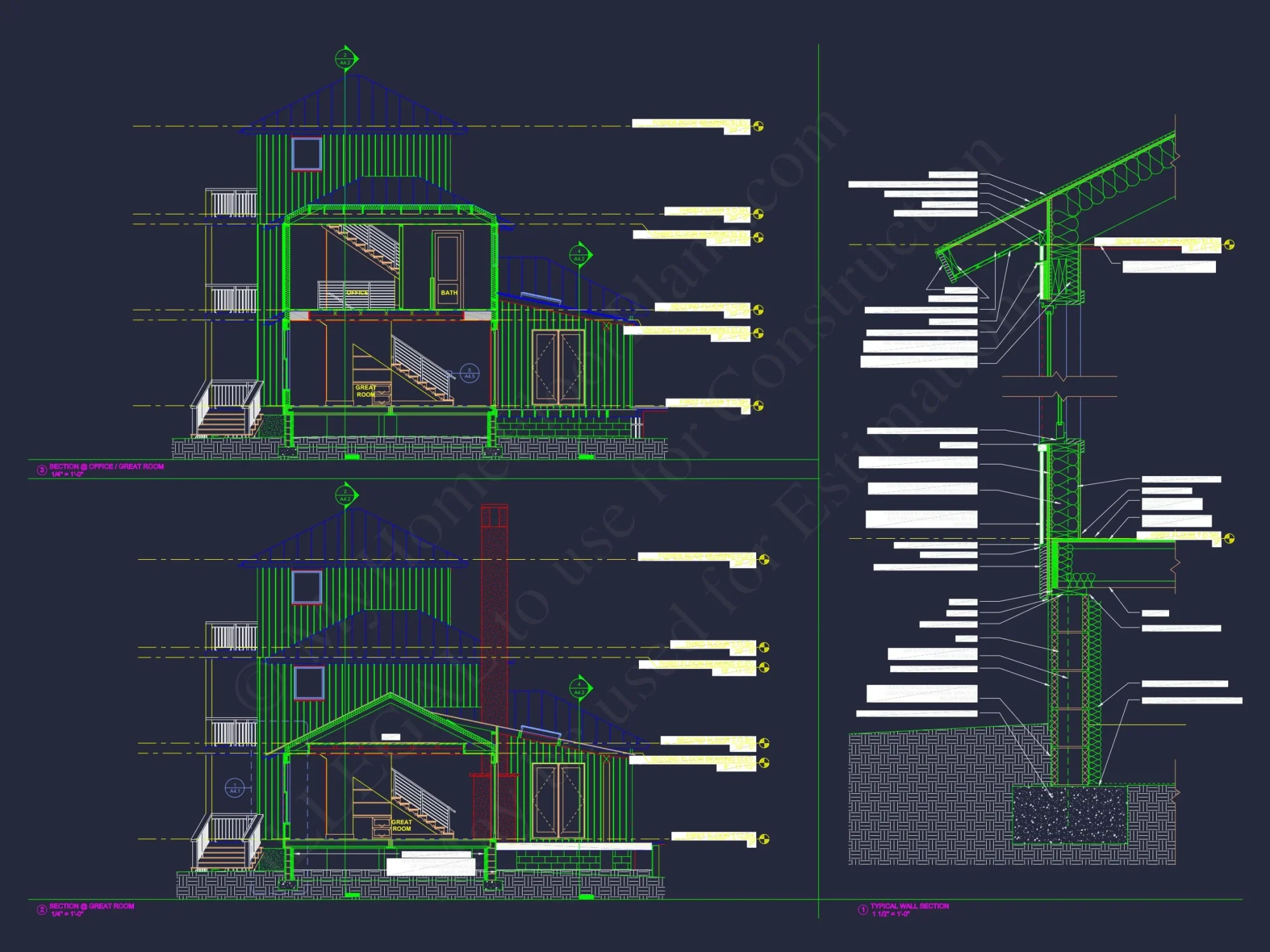 Modern Coastal house Floor Plan with 3 Stories and CAD Designs