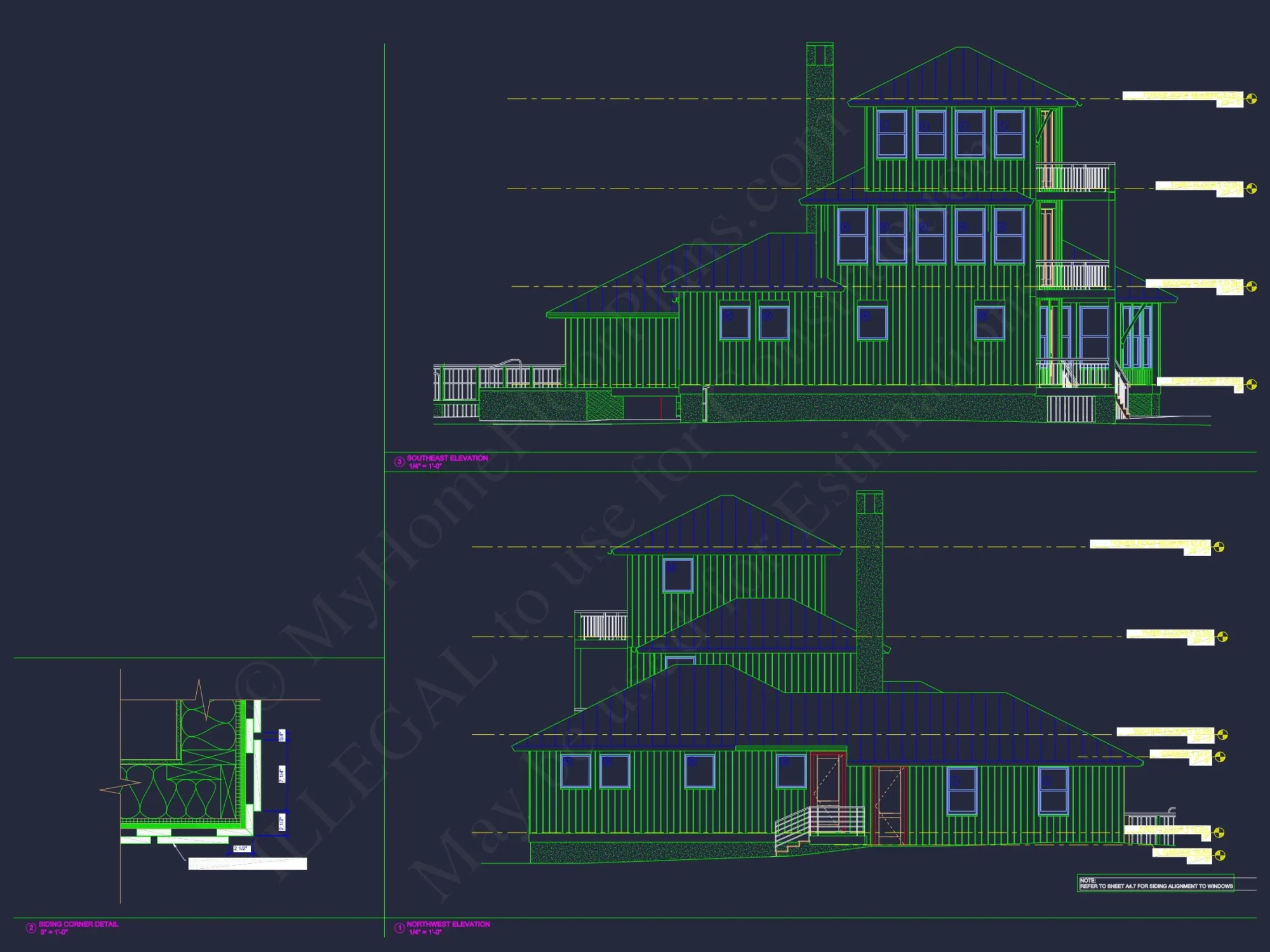 Modern Coastal house Floor Plan with 3 Stories and CAD Designs