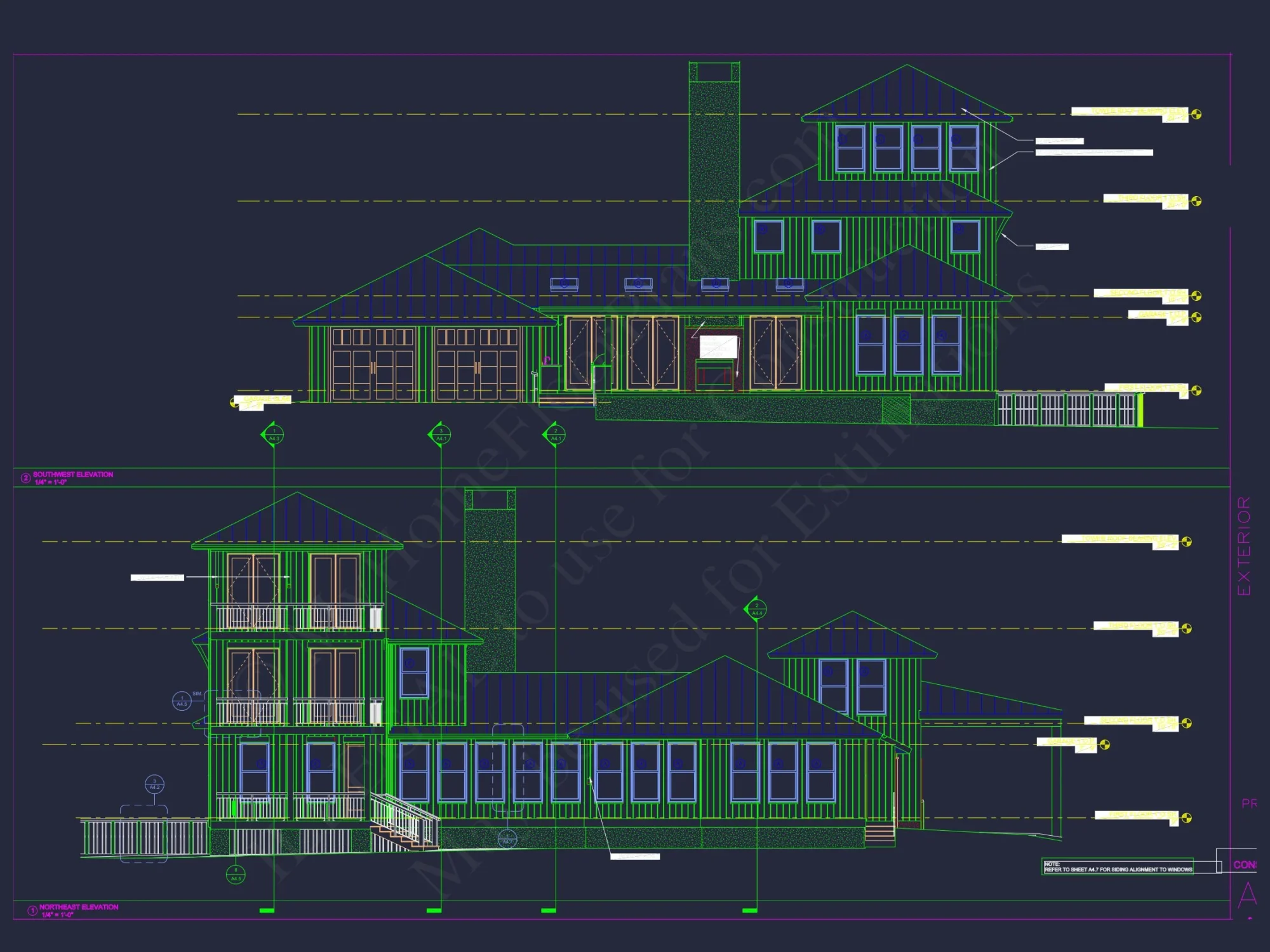Modern Coastal house Floor Plan with 3 Stories and CAD Designs