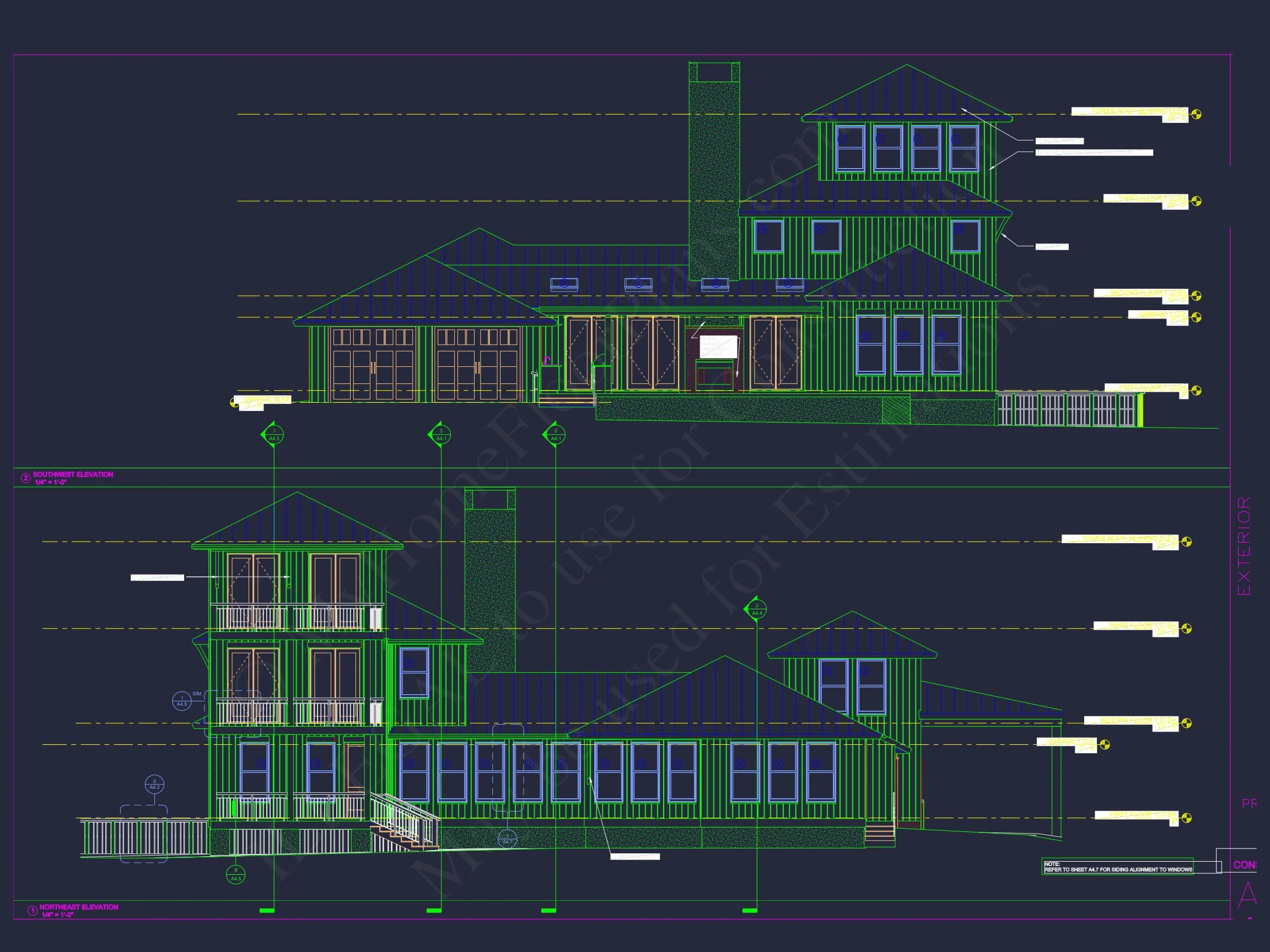 15-1761 HOUSE PLAN - Craftsman Home Plan - 4-Bed, 3.5-Bath, 2985 SF 4 Modern Coastal house Floor Plan with 3 Stories and CAD Designs