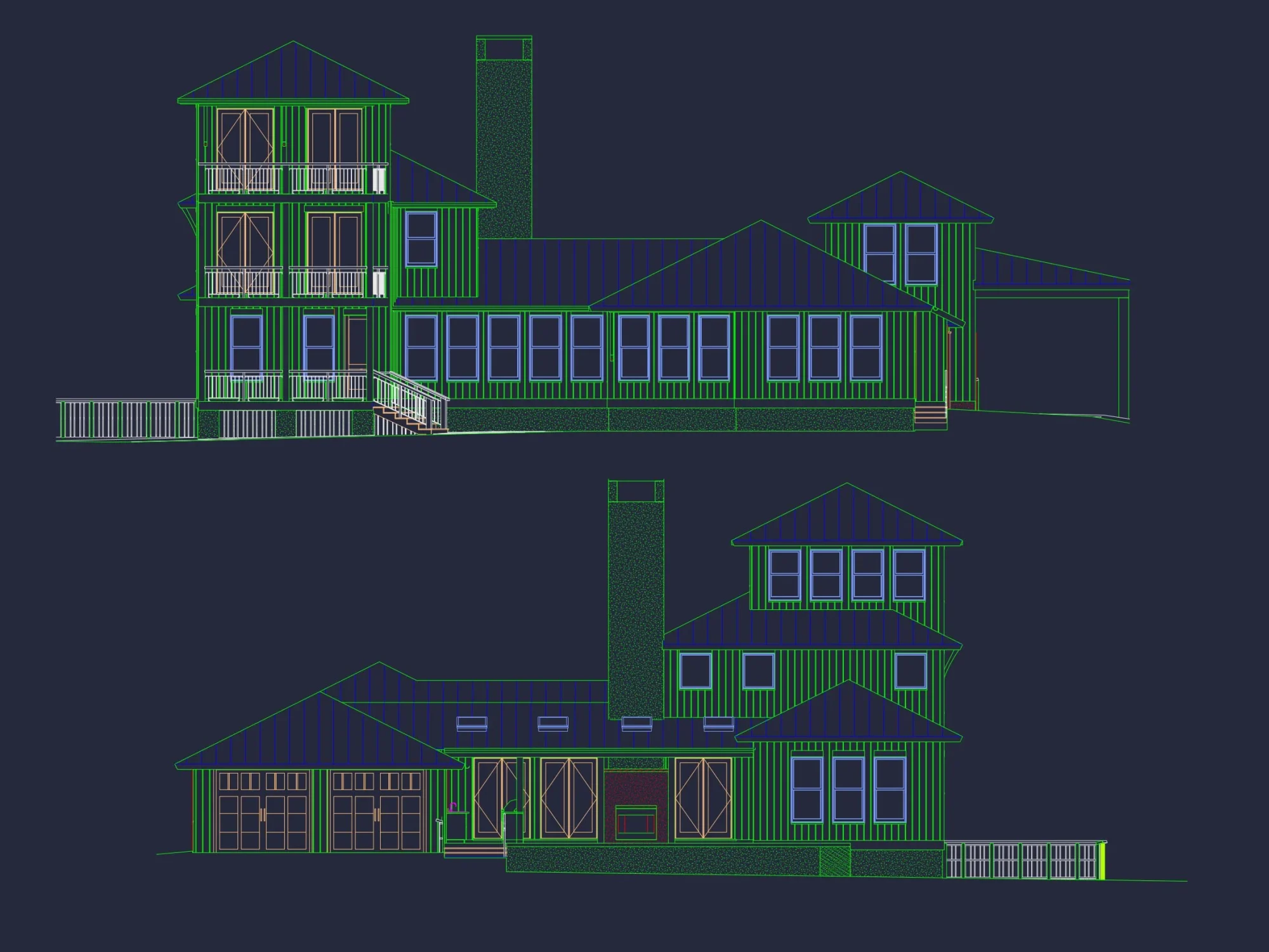 Modern Coastal house Floor Plan with 3 Stories and CAD Designs