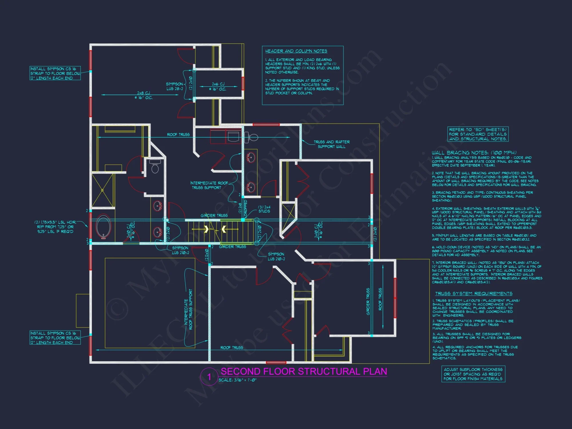 Modern 2.5-Story house Plan with Open Floor Designs and CAD Blueprint