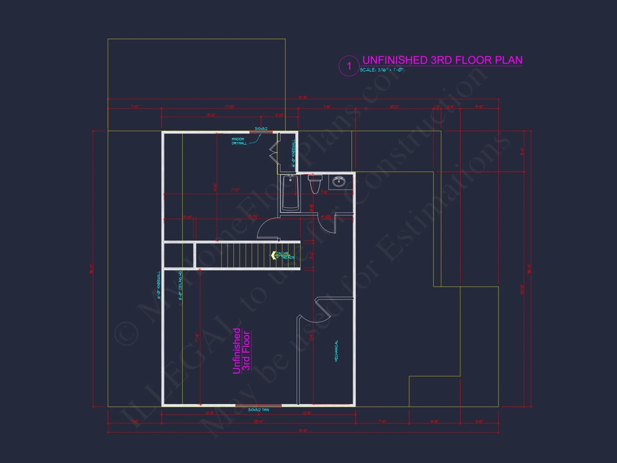 Modern 2.5-Story house Plan with Open Floor Designs and CAD Blueprint