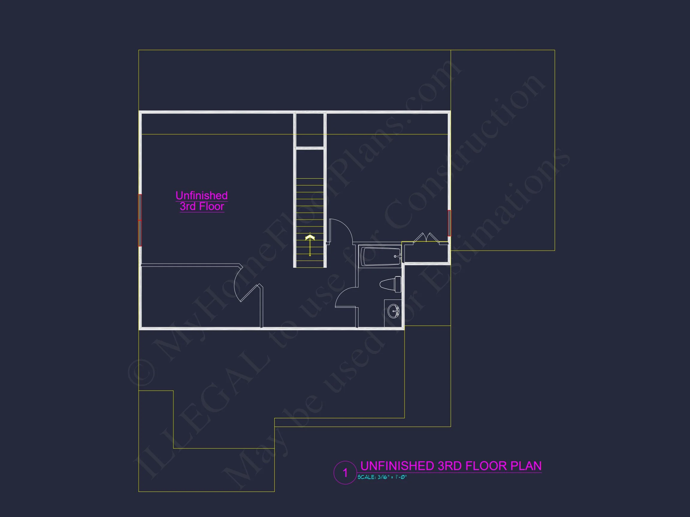 Modern 2.5-Story house Plan with Open Floor Designs and CAD Blueprint