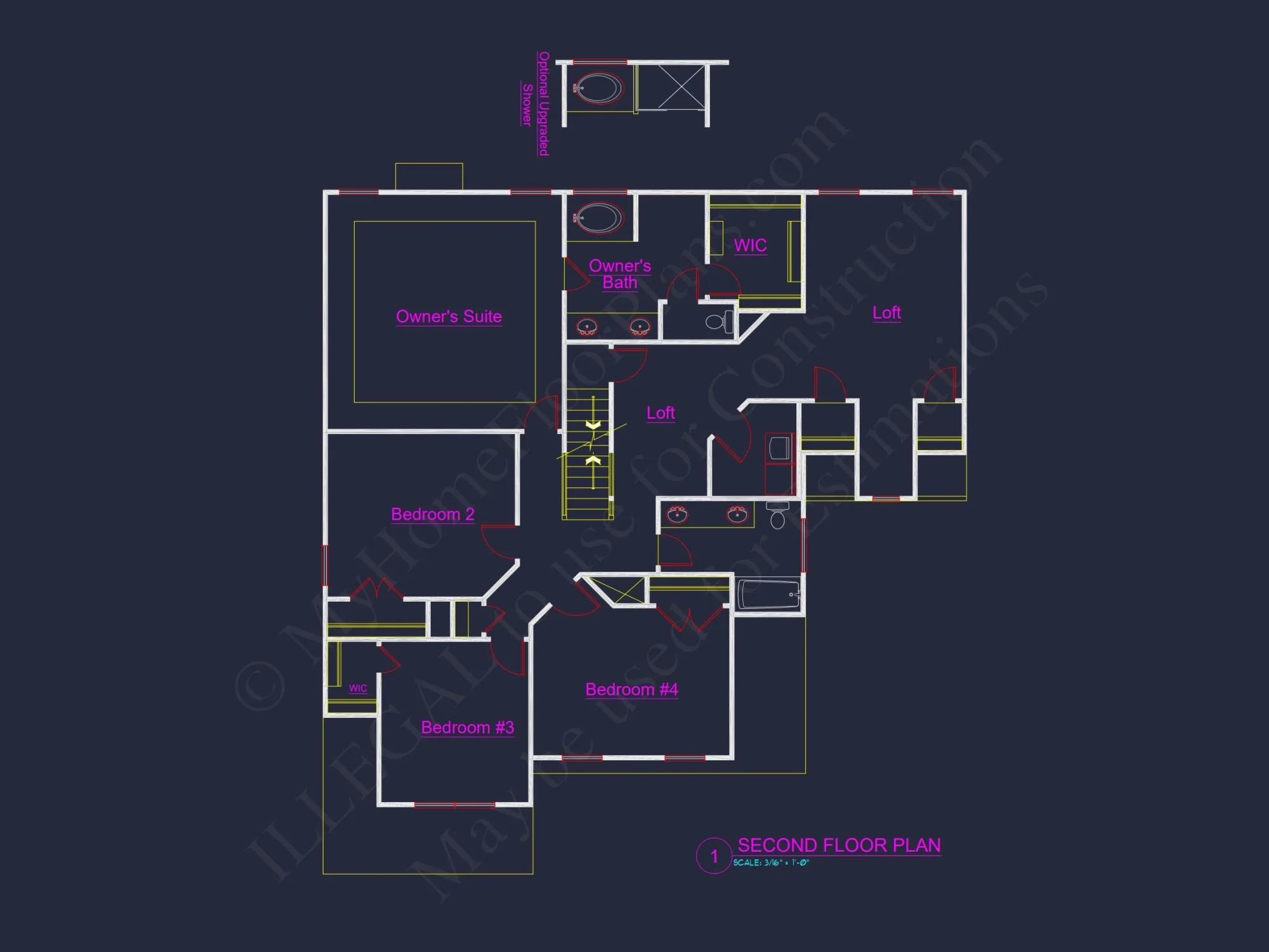Modern 2.5-Story house Plan with Open Floor Designs and CAD Blueprint