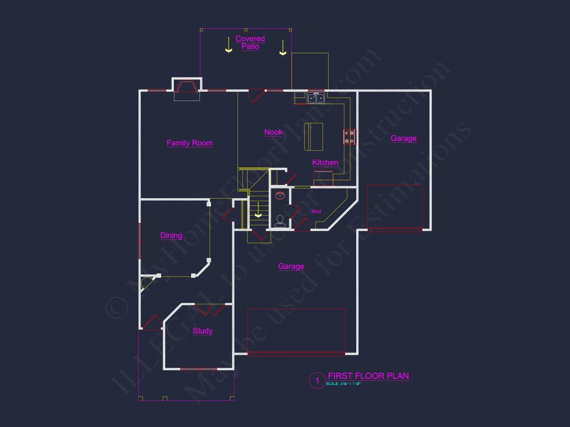 Modern 2.5-Story house Plan with Open Floor Designs and CAD Blueprint